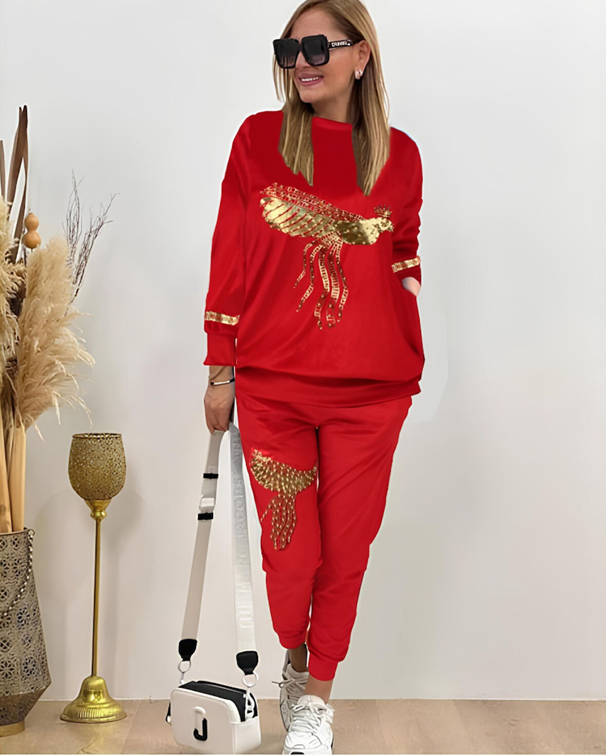 Livizmir Moda Kadın Uzun Kollu Tavus Kuşu Baskılı Iki Iplik Ikili Takım