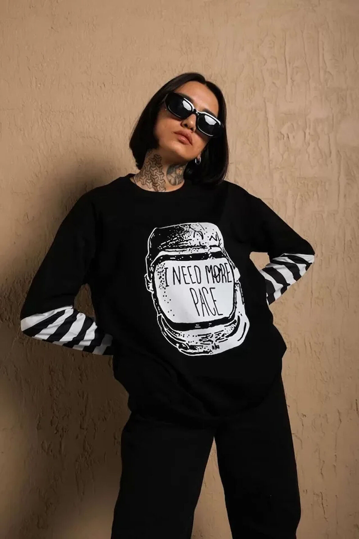 Livizmir Moda Unisex Uzun Kollu Çizgili Penye T-Shirt - Siyah