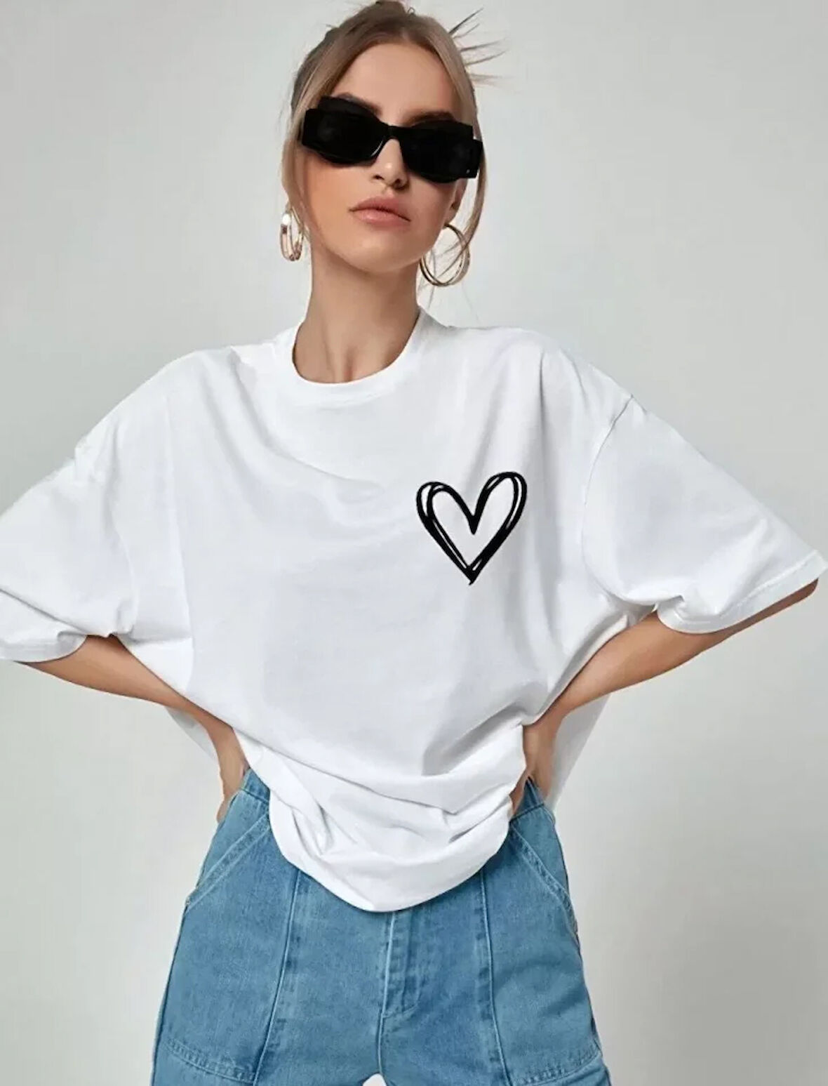 Livizmir Moda Unisex Baskılı Oversize T-Shirt - Beyaz