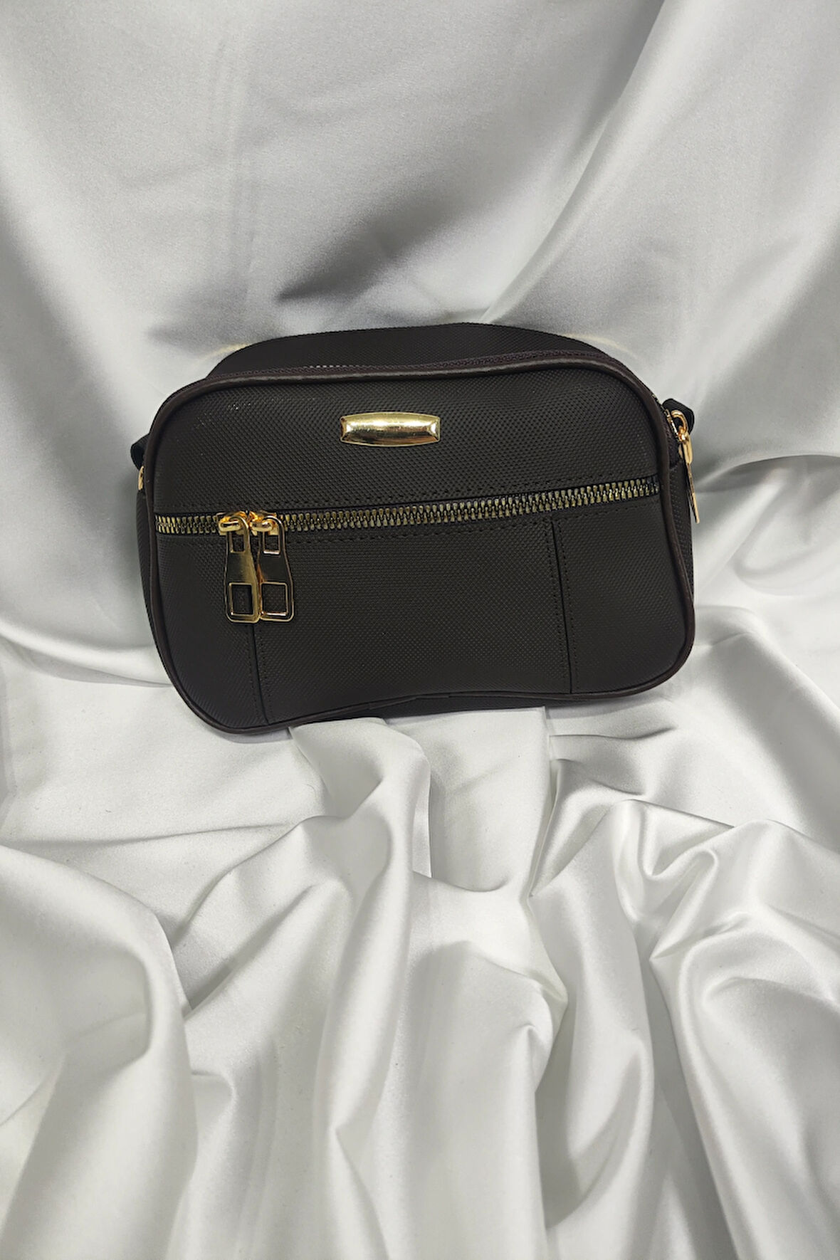 Kadın Çantası, Fermuaralı, Elde ve Omuz Askılı, Kahverengi