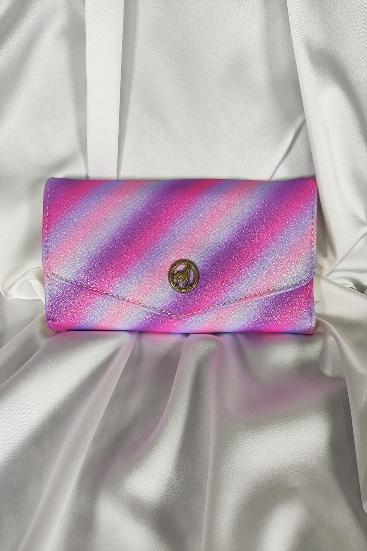 Pembe Simli Kadın Cüzdanı Çıtçıtlı Kapaklı, Bozuk Para Gözlü, Kartlık Bölmeli