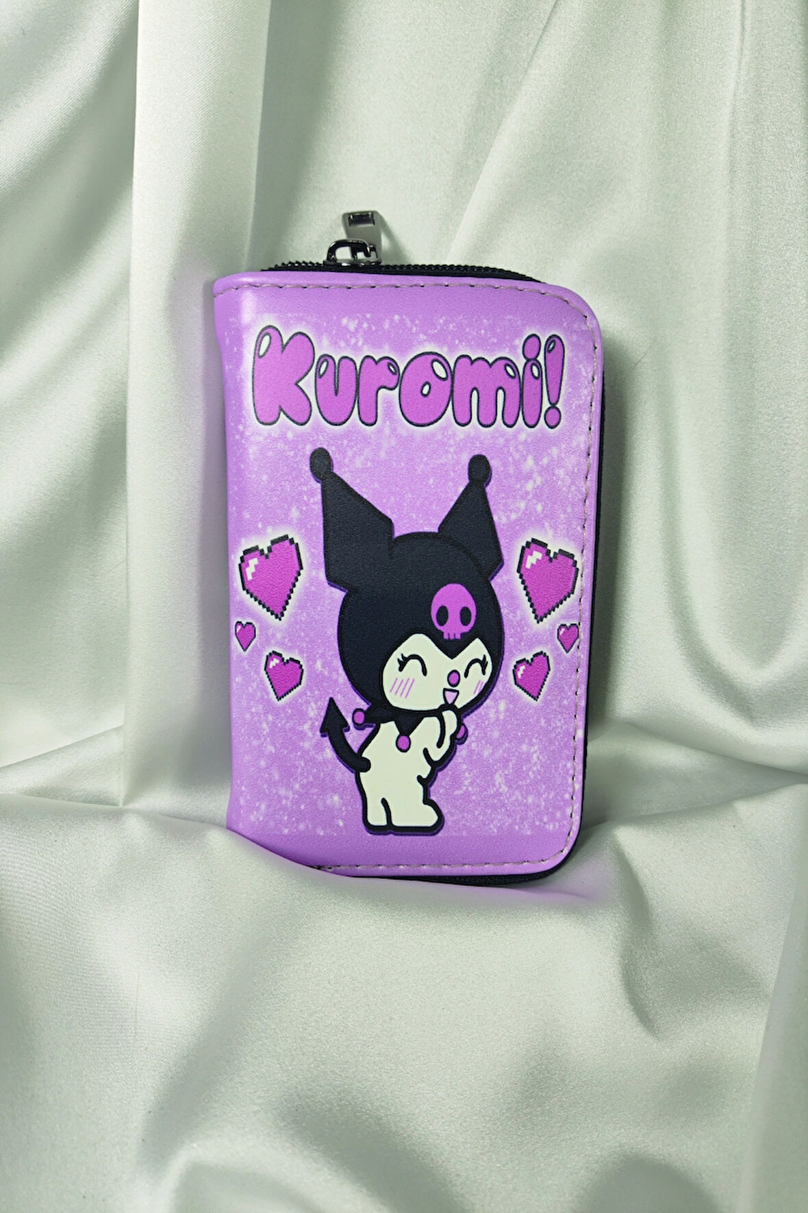 KUROMI Çocuk ve Genç Cüzdanı, Fermuarlı, Kartlık Bölmeli Bozuk Para Gözlü