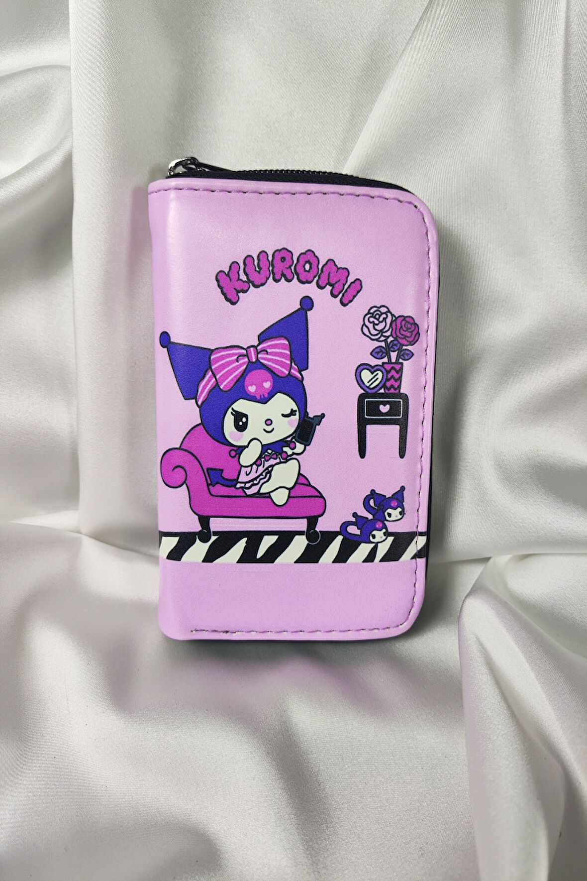 KUROMI Çocuk ve Genç Cüzdanı, Fermuarlı, Kartlık Bölmeli Bozuk Para Gözlü