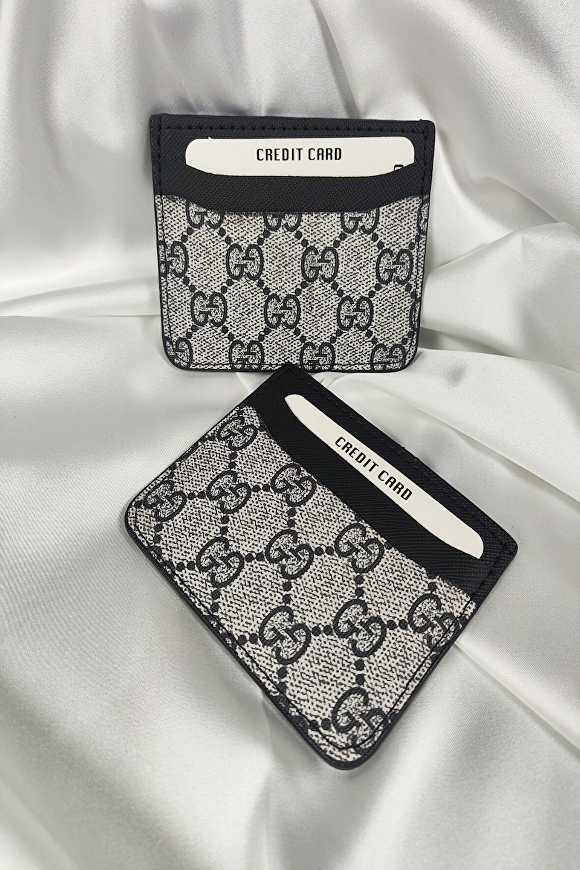 Unisex Desenli, Gri, 1. Sınıf Vinlex Deri, 7 Tane Kart Koyma Cepli