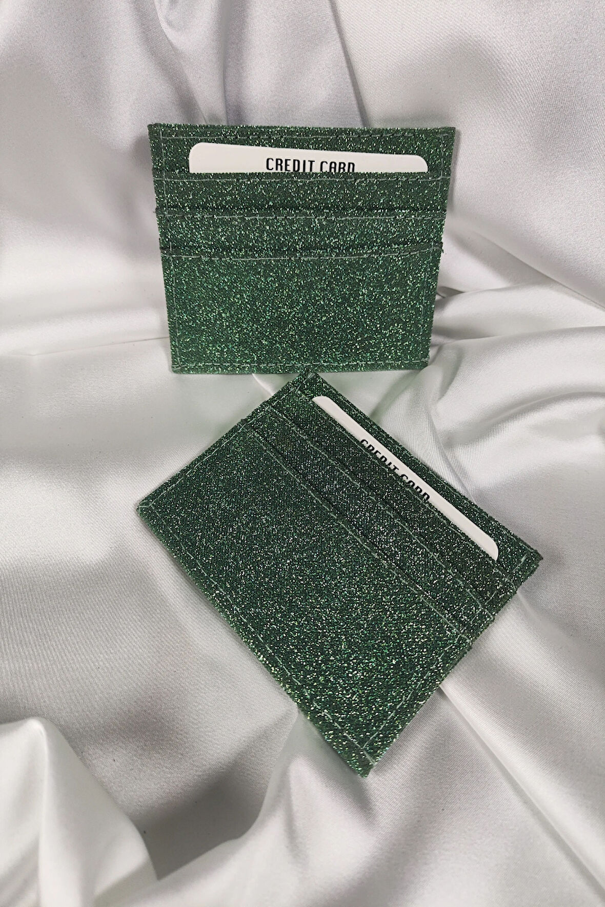 Kadın Kartlık Simli Yeşil, 1. Sınıf Vinlex Deri, 7 Tane Kart Koyma Cepli