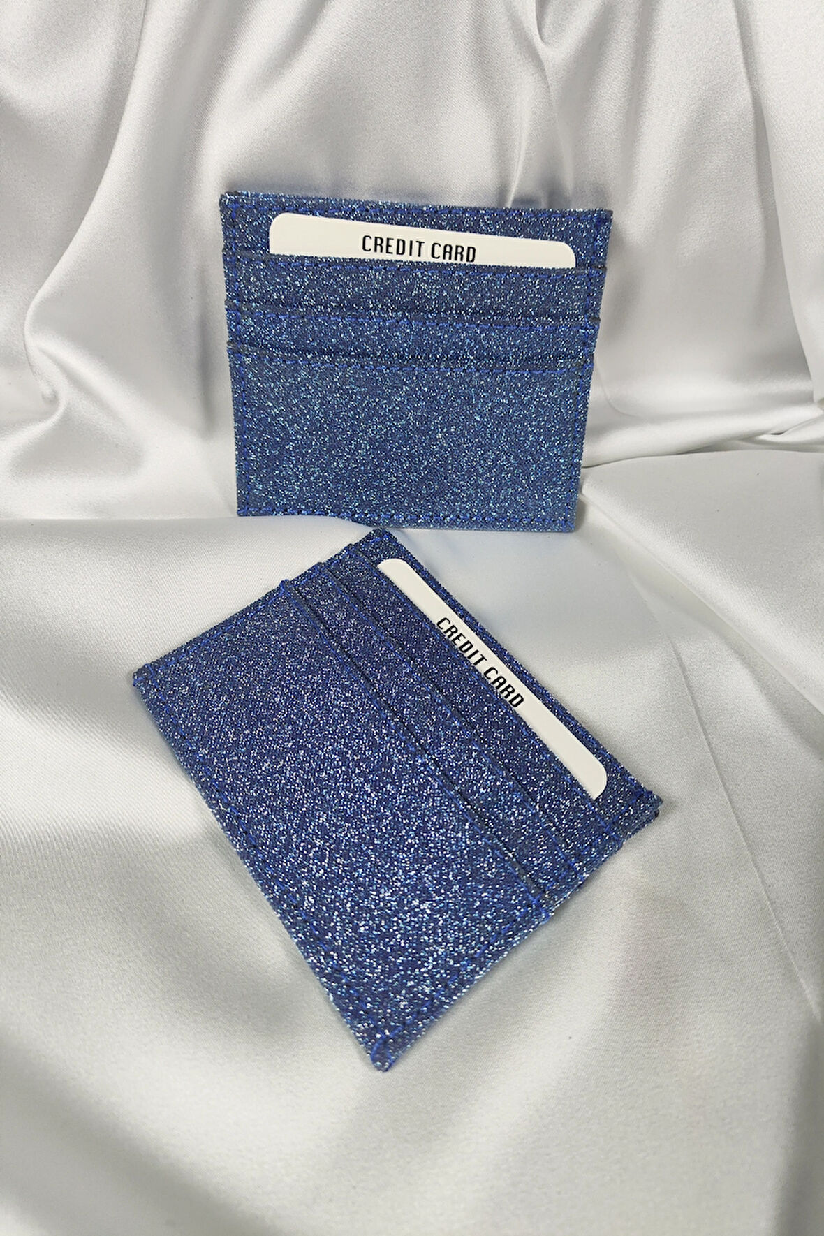 Kadın Kartlık Simli Mavi, 1. Sınıf Vinlex Deri, 7 Tane Kart Koyma Cepli