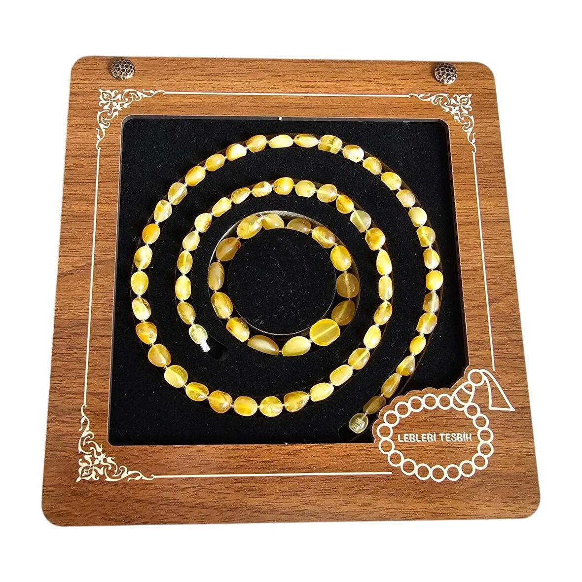 Damla Kehribar Kolye - Bileklik Set Lt1345
