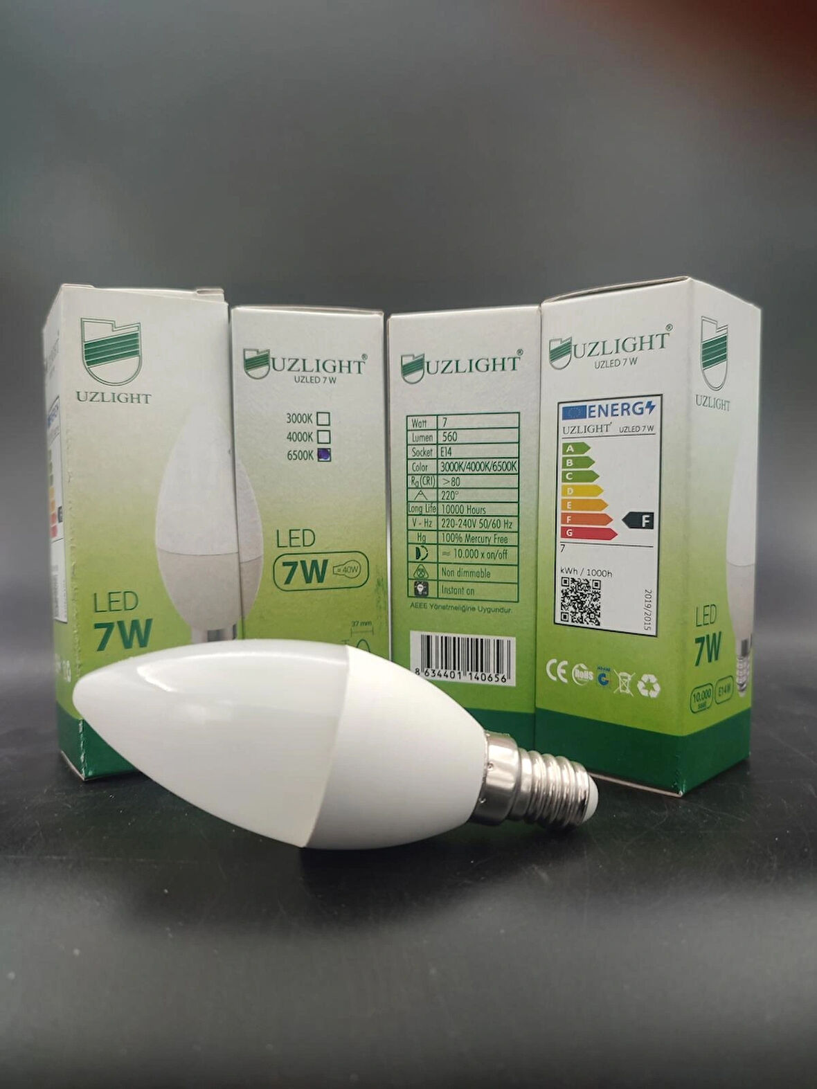 LED AMPUL (E.14) Mum ampul,beyaz ışık (7.Watt=60.Watt)(4.Adetli paket)