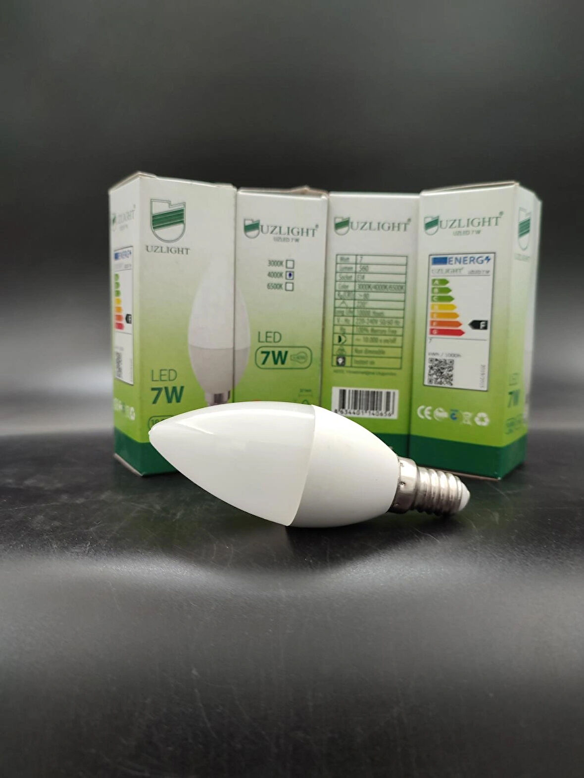 LED AMPUL (E.14) Mum ampul.Günışığı renkte (7.Watt=60.Watt) (4.Adetli paket)