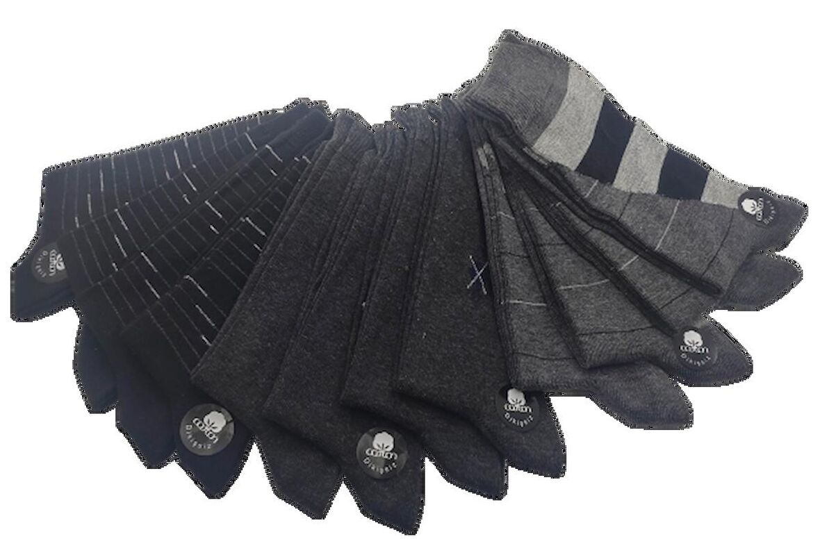 Erkek 12 Çift Pamuk Likralı Desenli Dört Mevsim Çorap