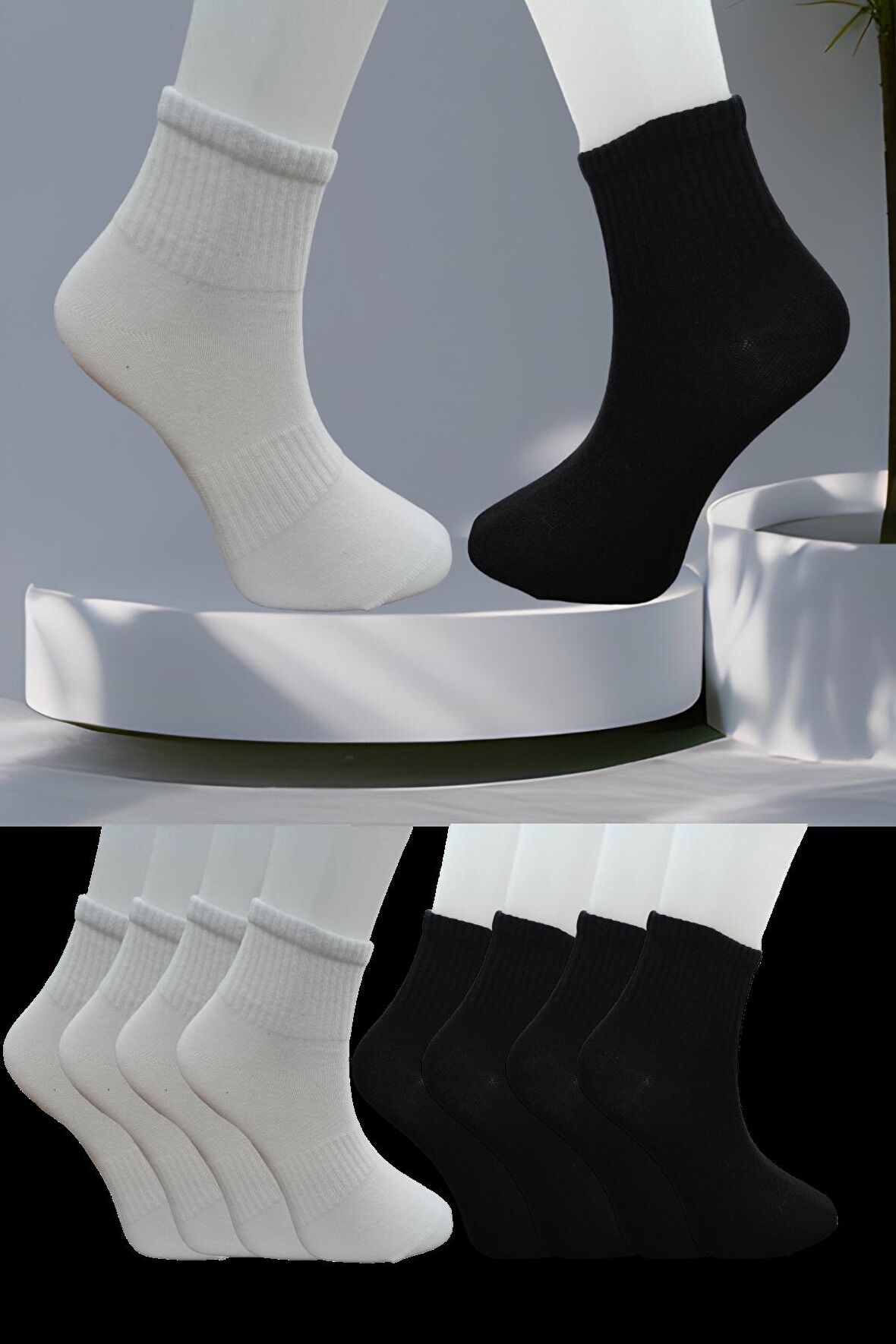 Dikişsiz 8 Çift Düz Orta Konç Spor Çorap 