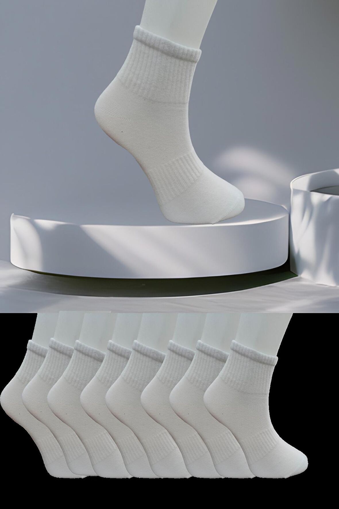 Dikişsiz 8 Çift Düz Orta Konç Spor Çorap 