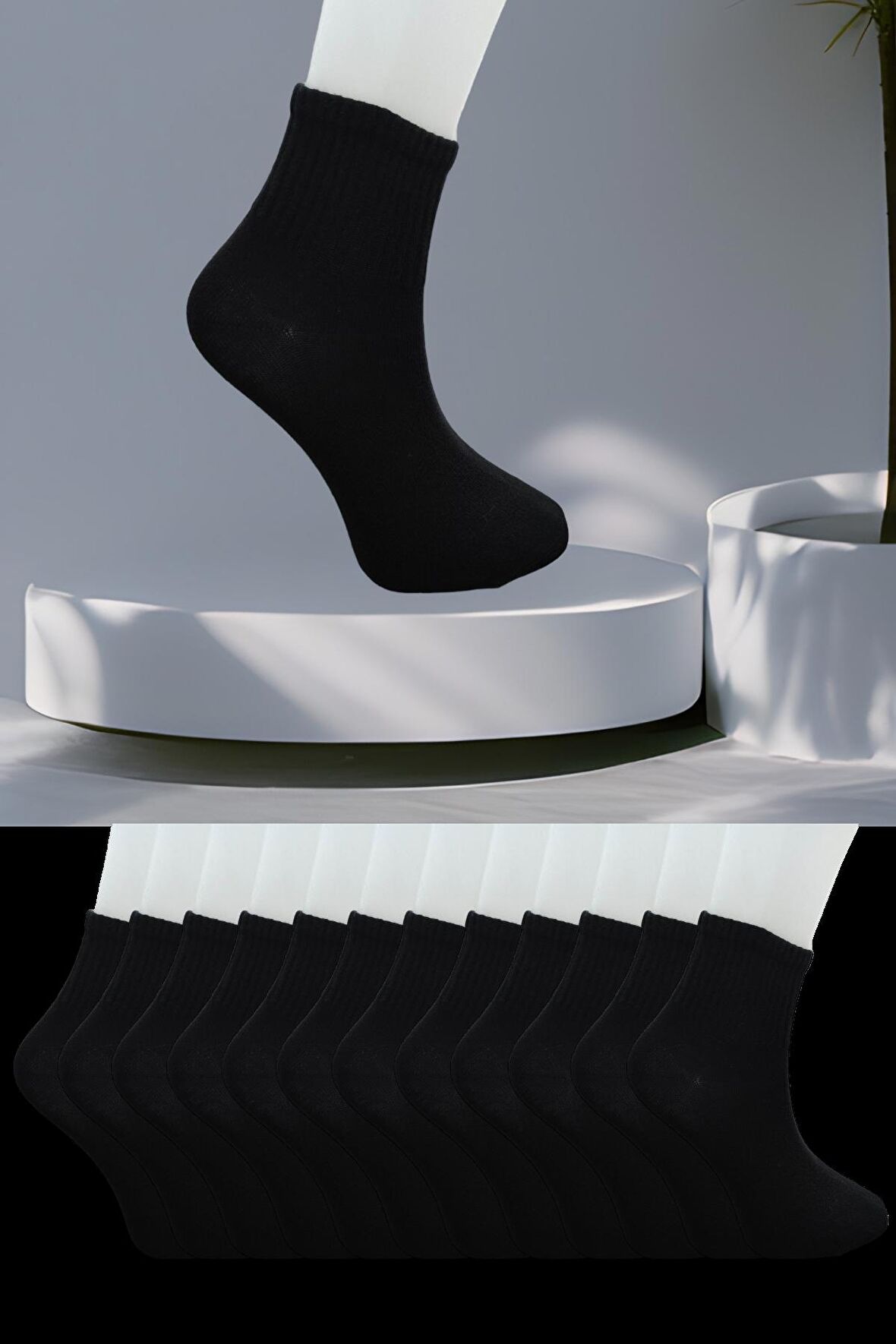 Dikişsiz 12 Çift Düz Orta Konç Spor Çorap 