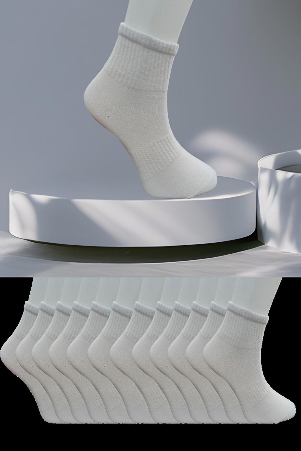 Dikişsiz 12 Çift Düz Orta Konç Spor Çorap 