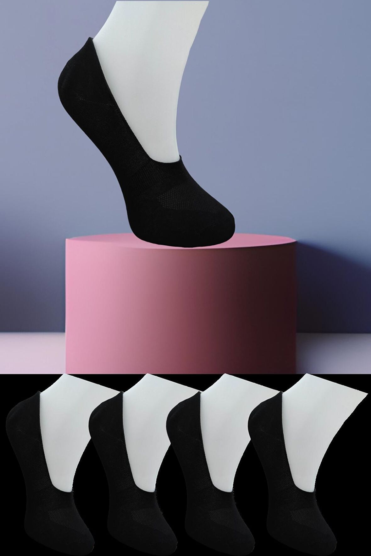 Dikişsiz 4 Çift Penye Görünmez Babet Çorap Slikon Kaydırmaz Bantlı