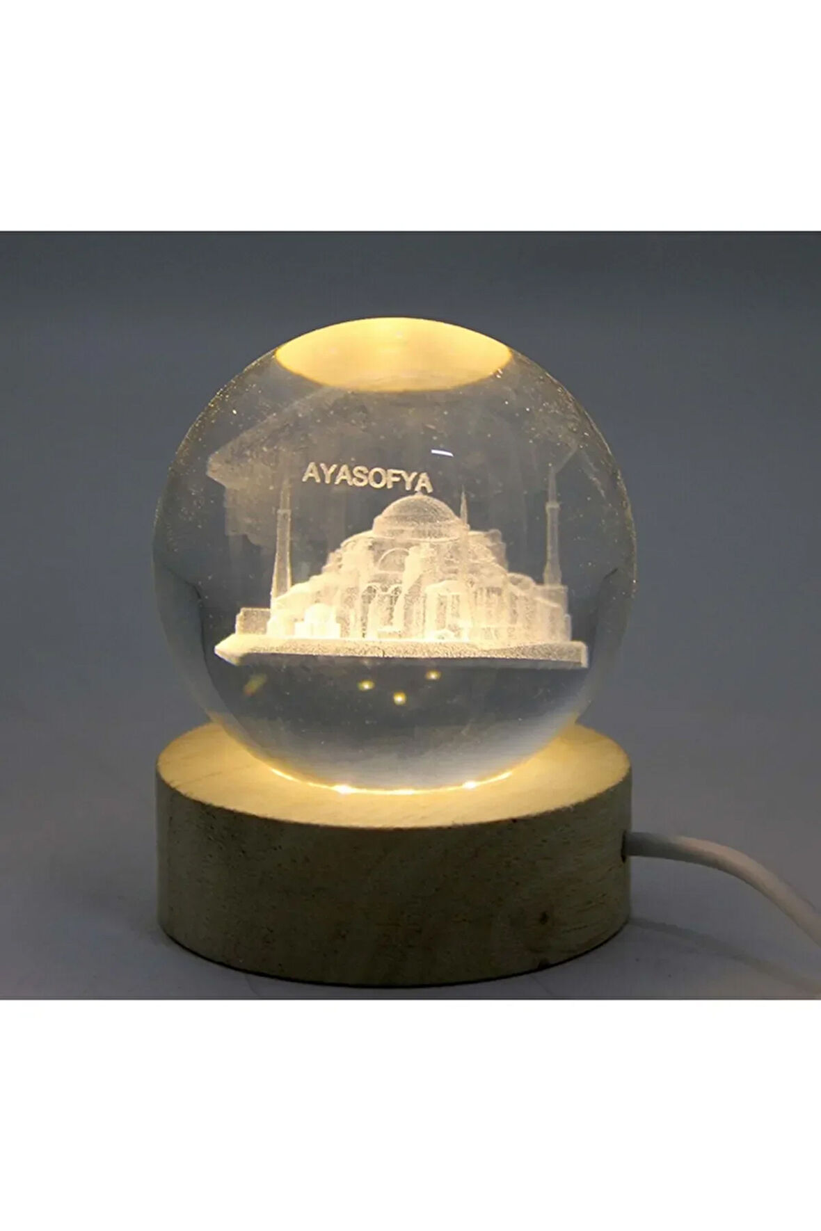 3D Kristal Cam Küre Ahşap Soketl i Ayasofya Temalı Led Lamba