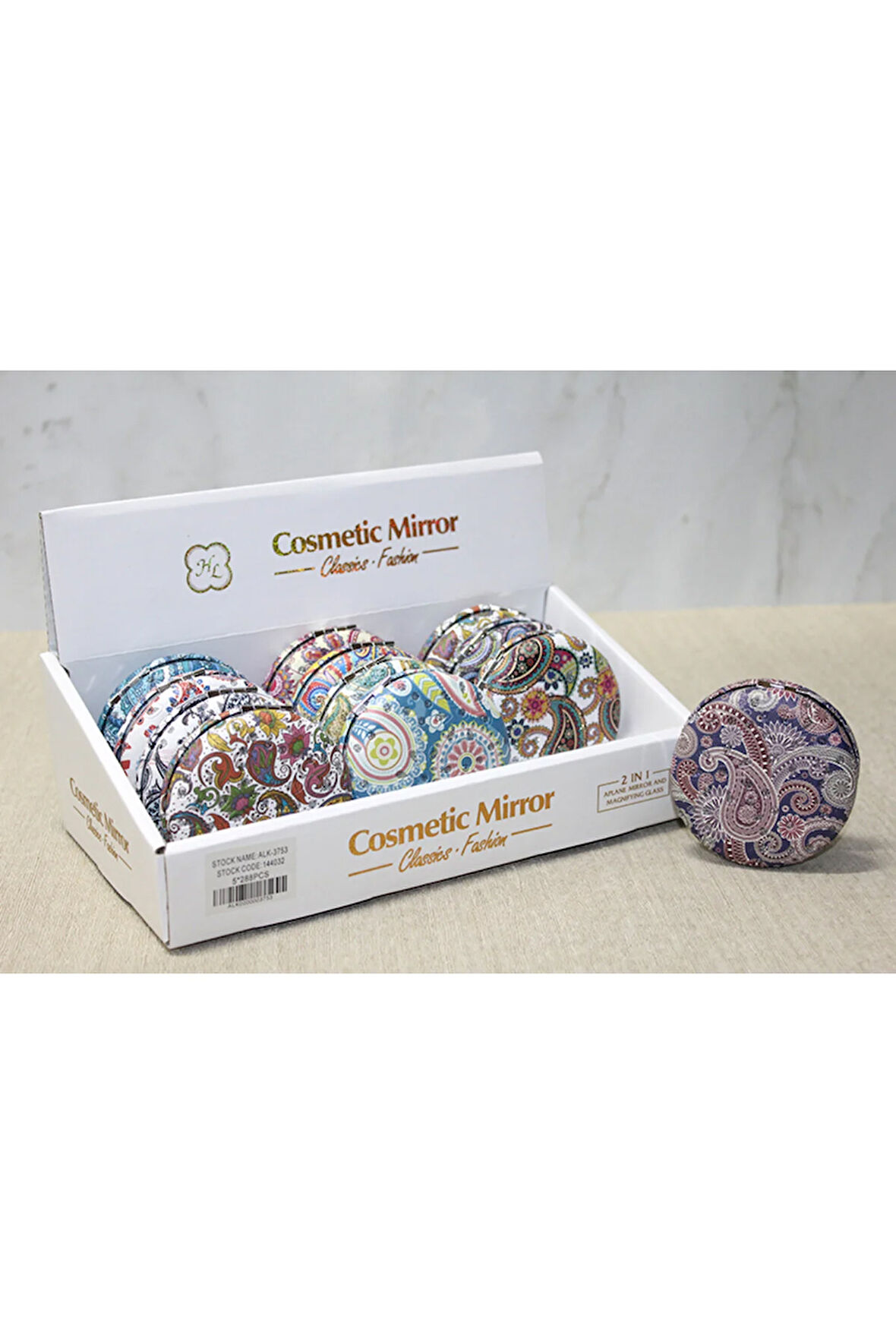 Taşlı Yuvarlak El Aynası Kalın