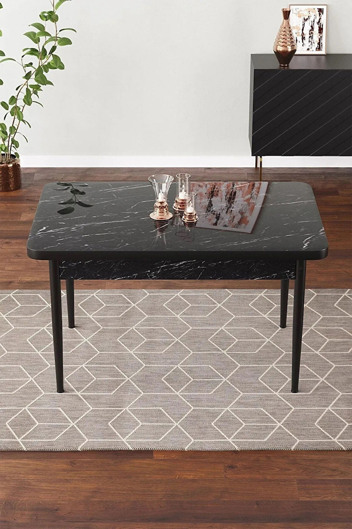Life 70x110 Mdf Masa Metal Ayaklı Sabit Üst Kalite Mutfak Masası Yemek Odası Masası Salon Masası