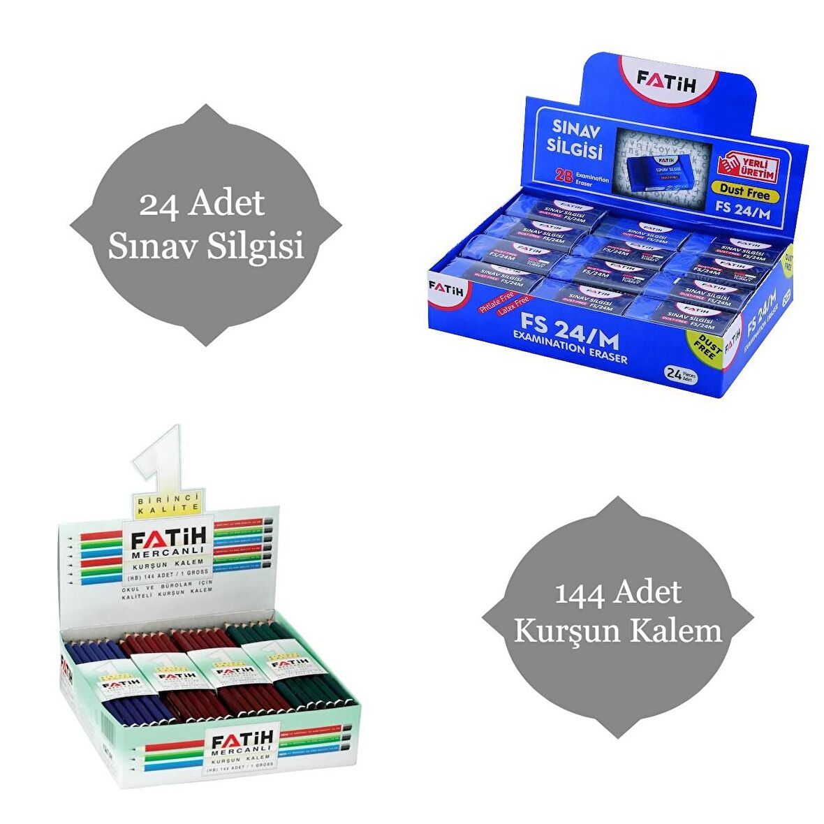 Fatih Mercanlı Kurşun Kalem 144 Adet + Fatih Sınav Silgisi 24 Adet 