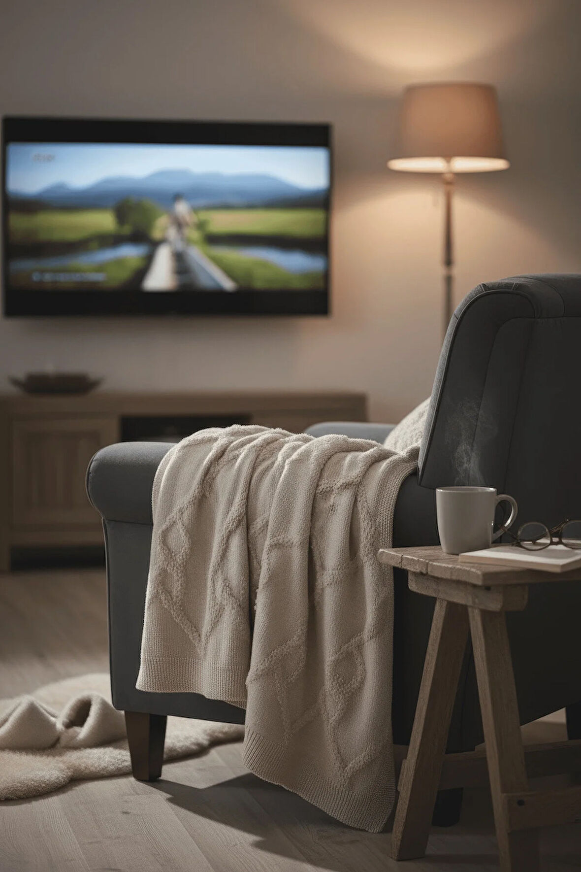 Yumuşak Örgü Battaniye Elmas 130x170 cm Vizon | Tek Kişilik TV Battaniyesi – Dekoratif ve Hafif