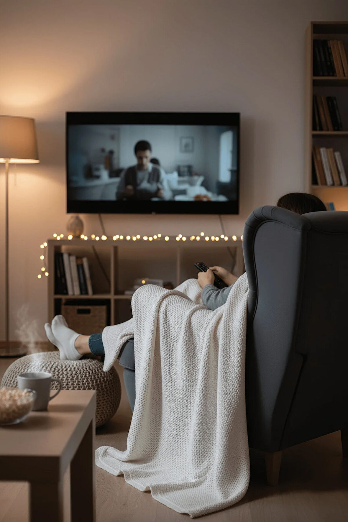 Yumuşak Örgü Battaniye Düz 130x170 cm Krem | Tek Kişilik TV Battaniyesi – Dekoratif ve Hafif