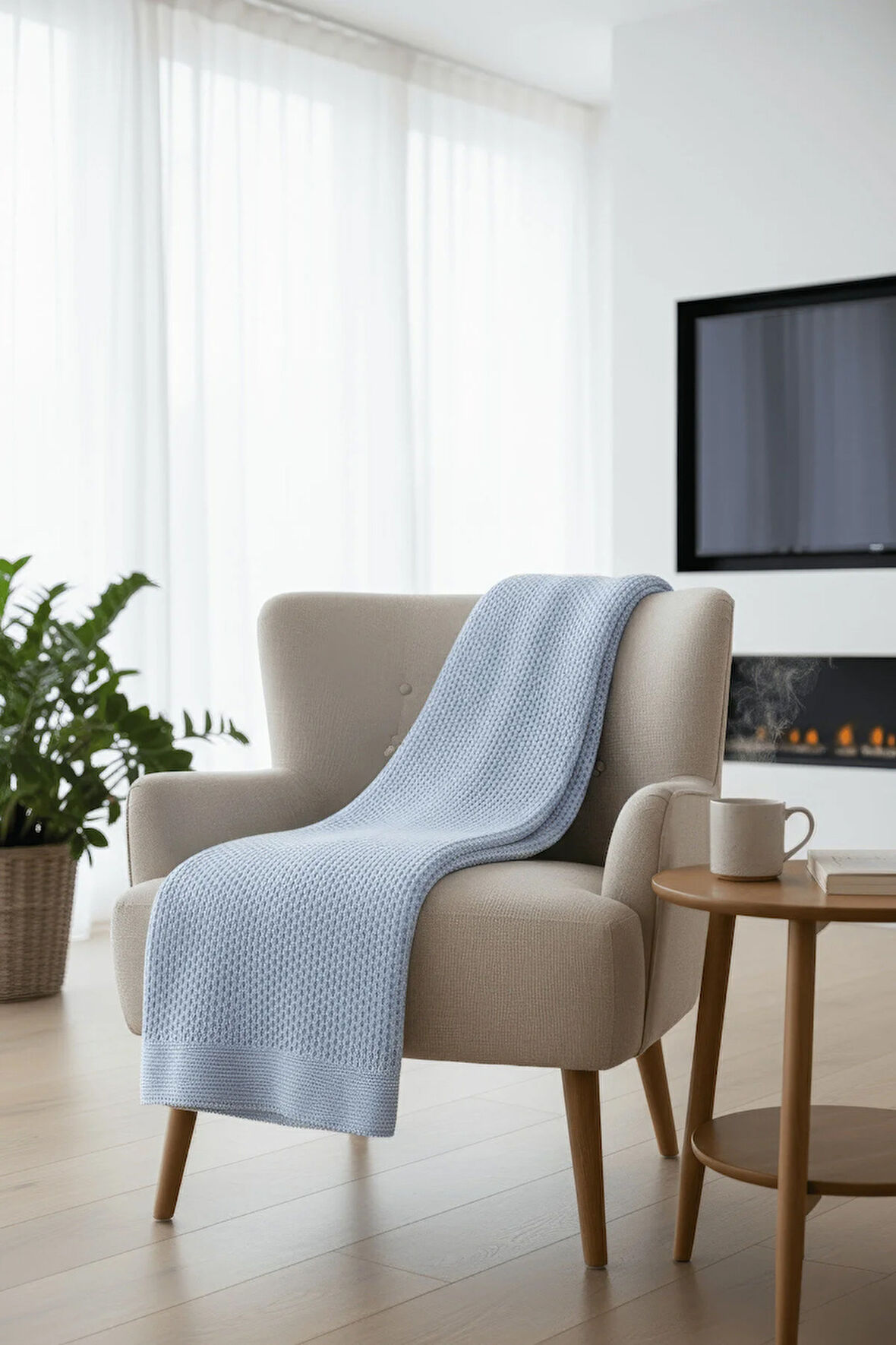 Yumuşak Örgü Battaniye Düz 130x170 cm Mavi | Tek Kişilik TV Battaniyesi – Dekoratif ve Hafif