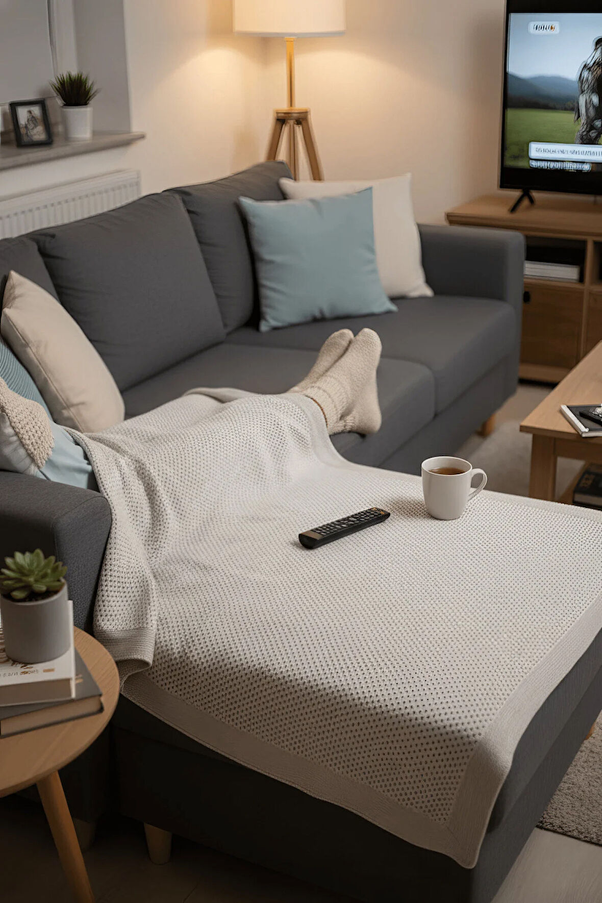 Yumuşak Örgü Battaniye Düz 130x170 cm Vizon | Tek Kişilik TV Battaniyesi – Dekoratif ve Hafif