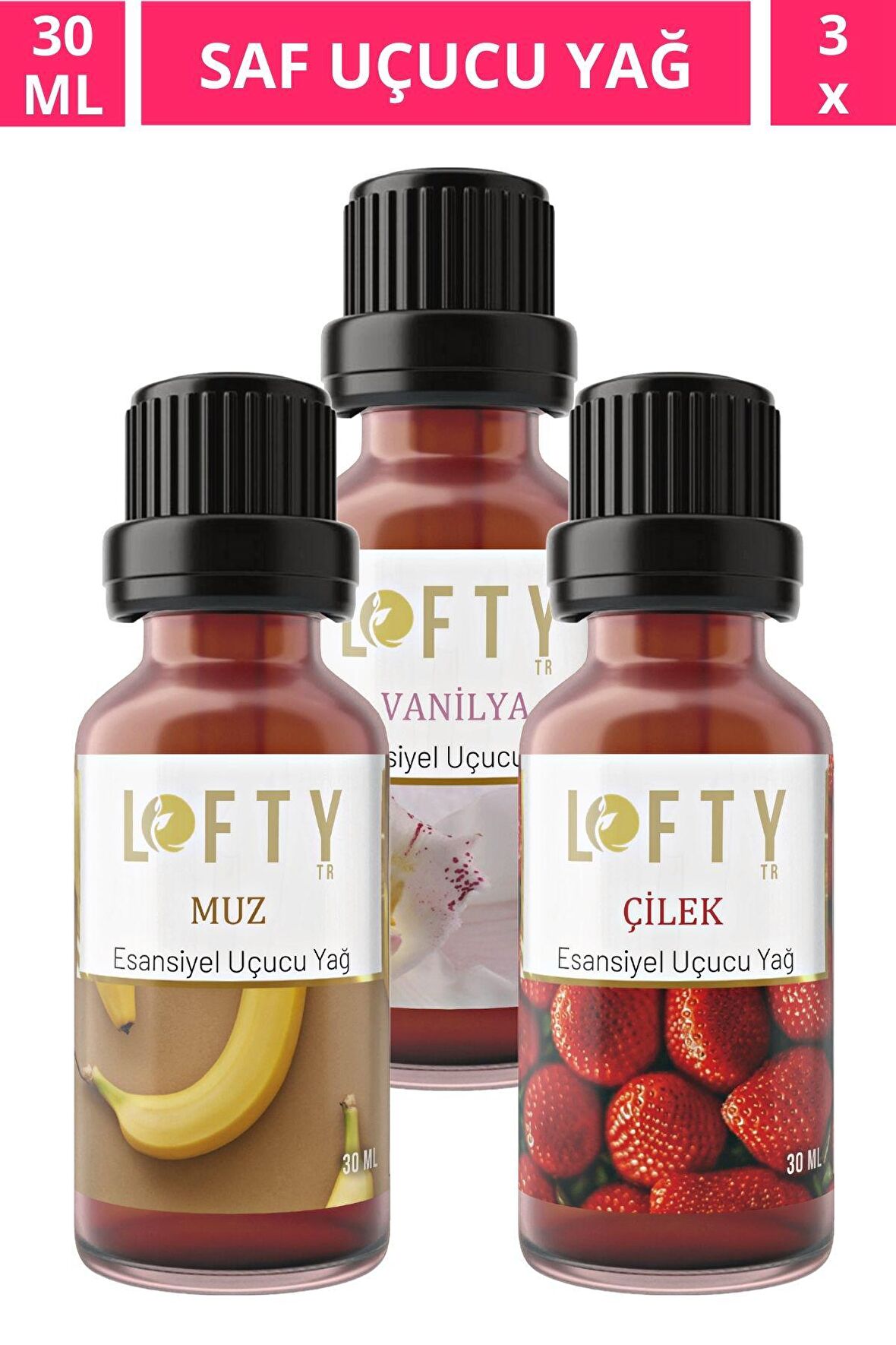 Çilek, Muz, Vanilya Uçucu Yağ Buhurdanlık Esansı Oda Kokusu Uçucu Esansiyel Yağ Buhur Yağı 30ML