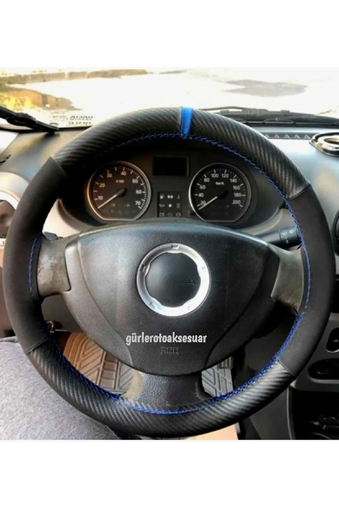 Dacia Logan Uyumlu Dikmeli Direksiyon Kılıfı Alkantara Karbon Kırmızı Yüzüklü