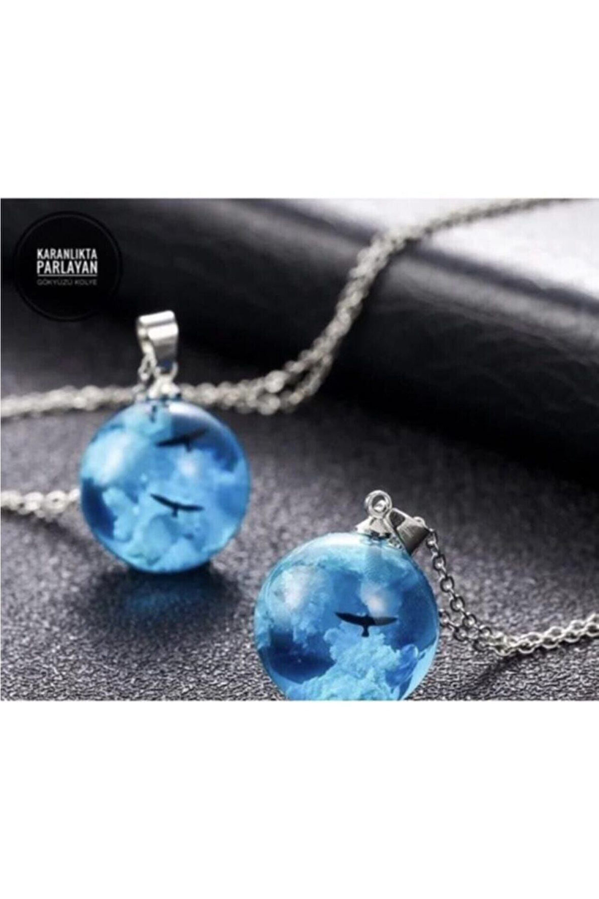 Karanlıkta Parlayan Bulut Ve Kuş Detay Epoksi Kolye