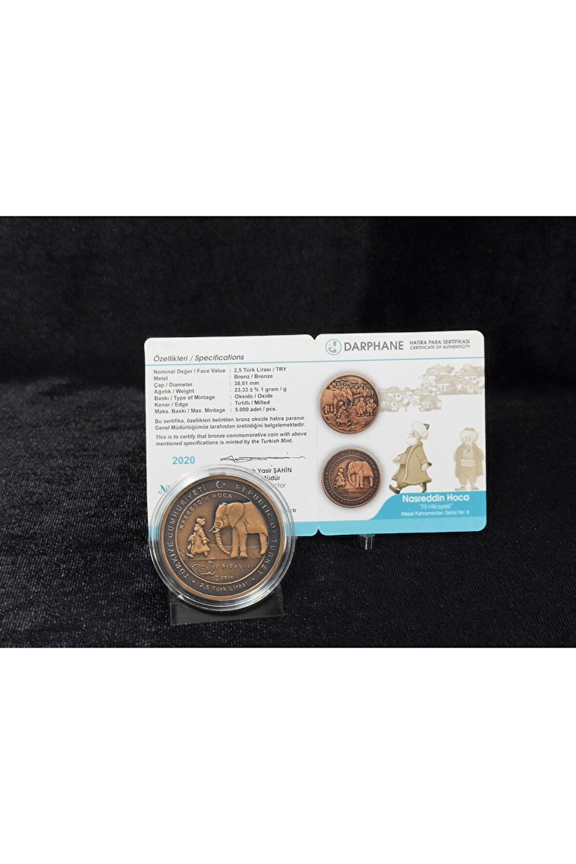 2020 Nasreddin Hoca No. 6 Fil Hikayesi Sertifikalı Bronz Hatıra Parası