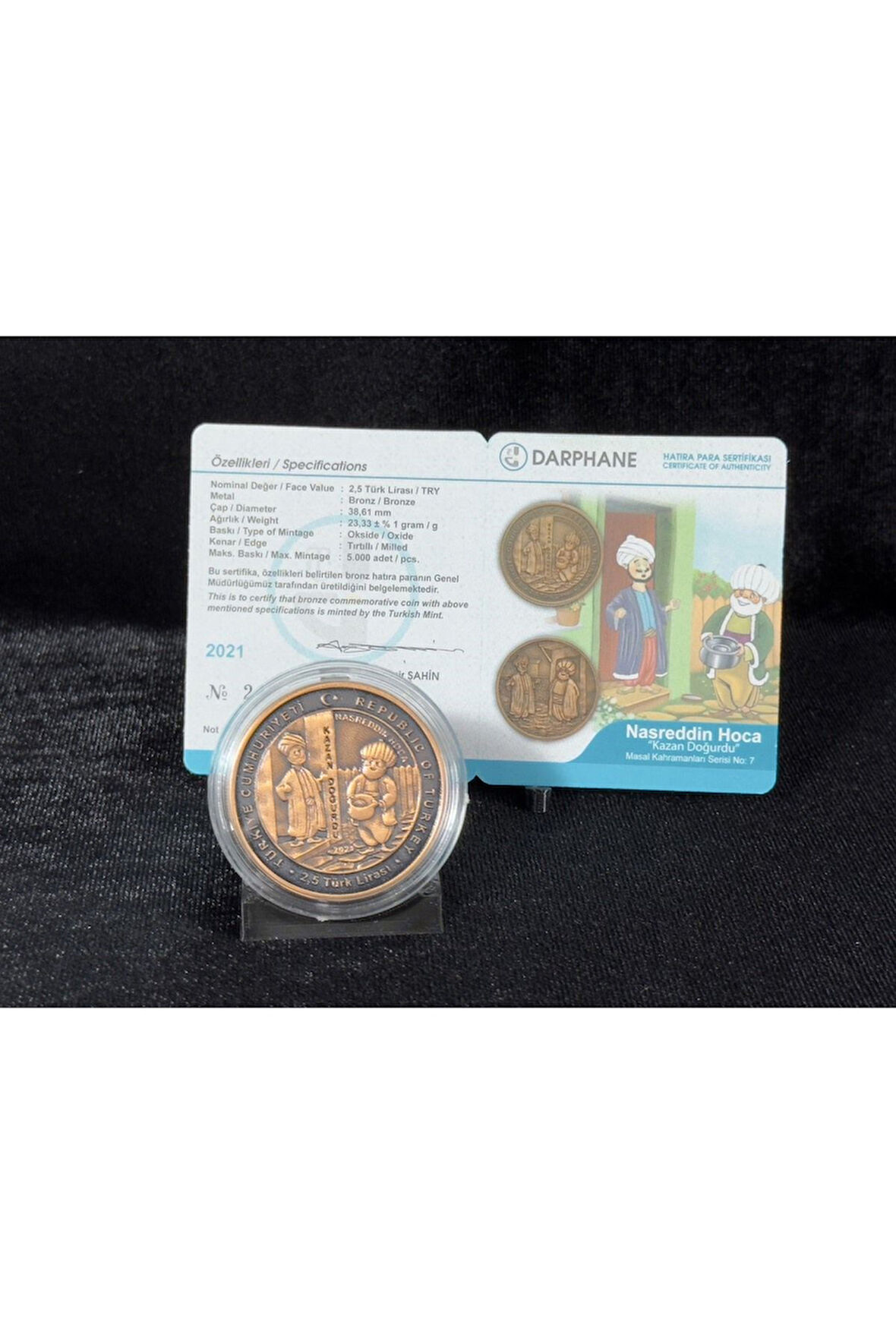 2021 Nasreddin Hoca No. 7 "KAZAN DOĞURDU" Sertifikalı Bronz Hatıra Parası