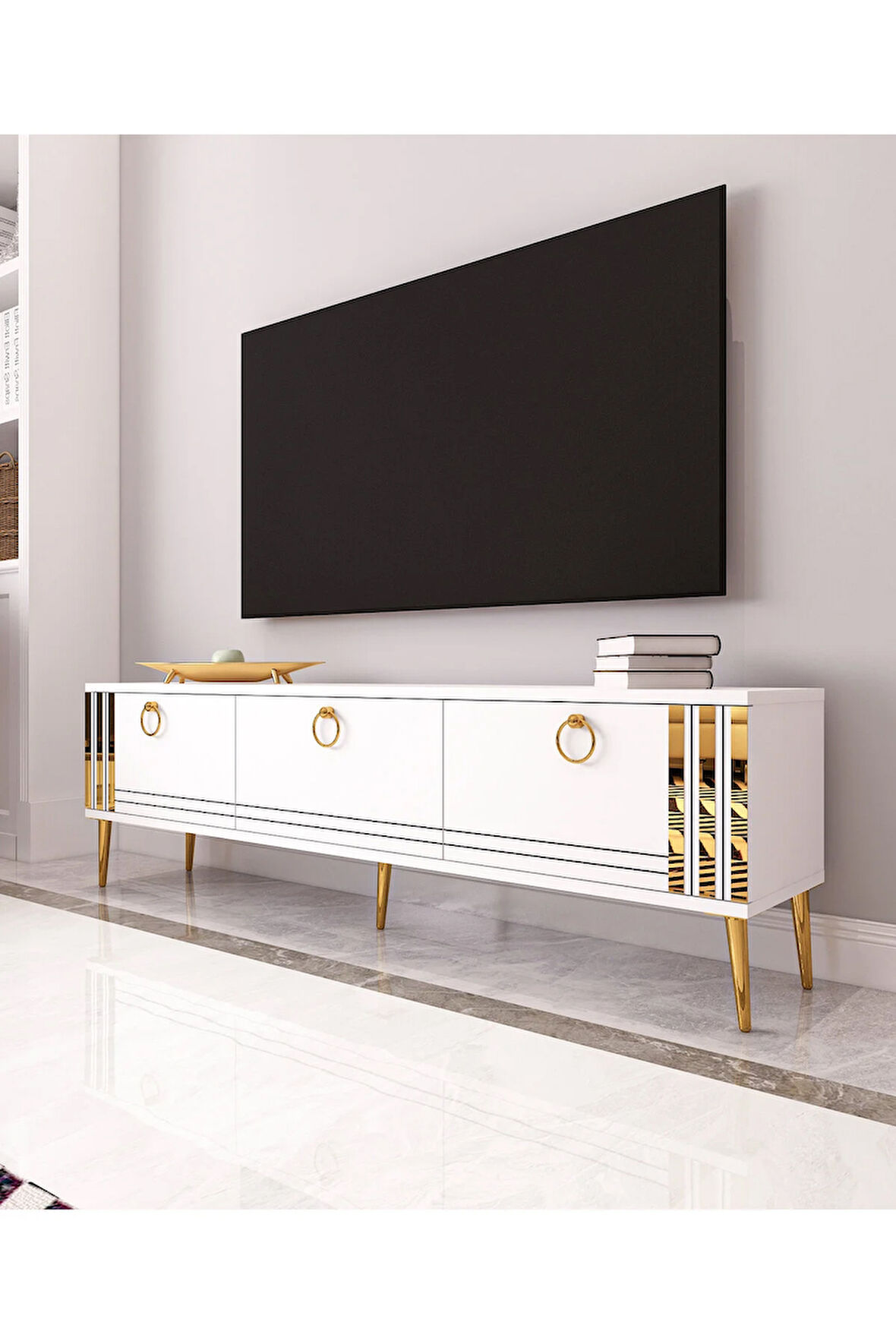 Altın Tv Ünitesi | Beyaz - Beyaz