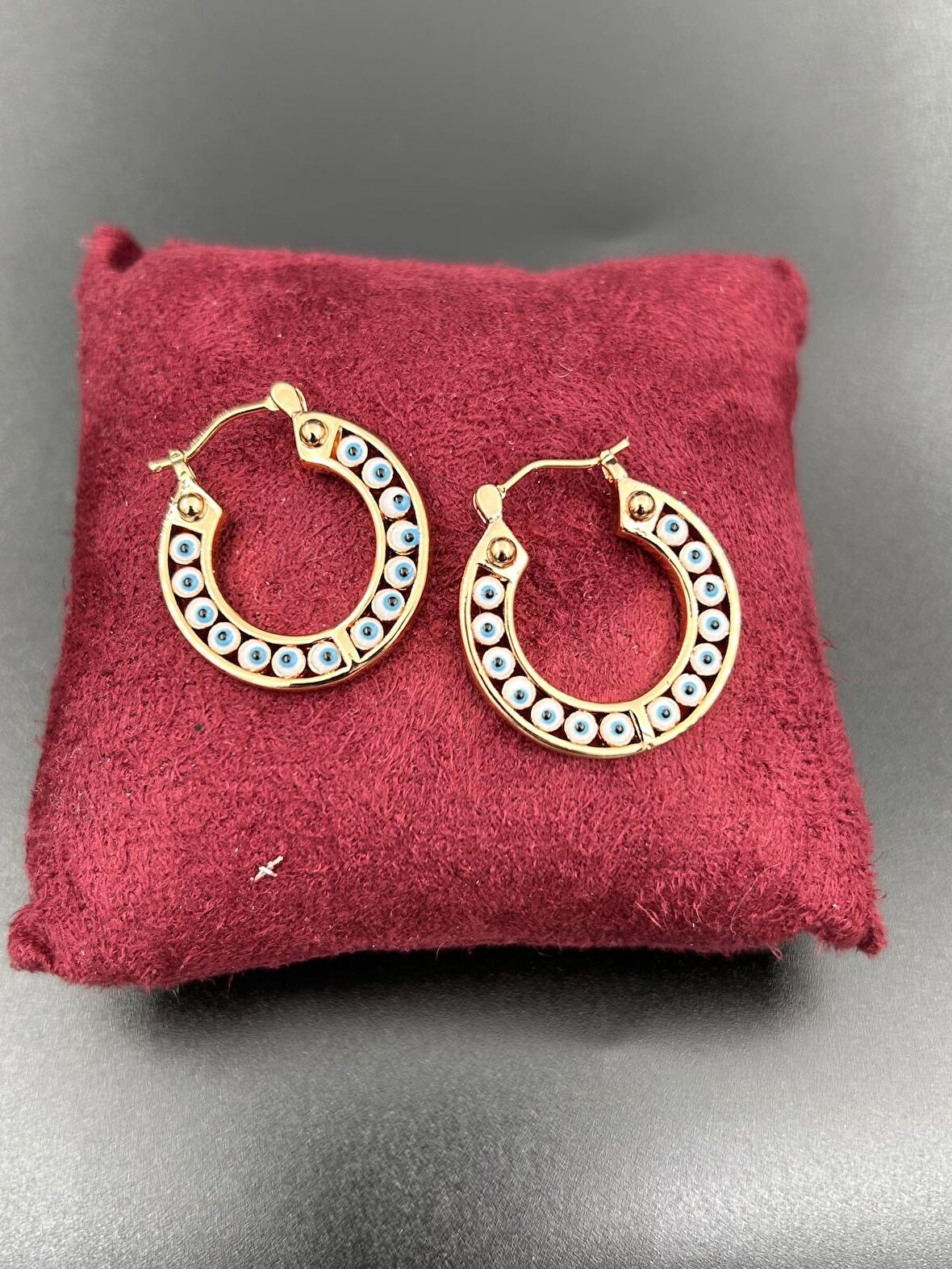 Çelik Suya Dayanaklı Kadın Yuvarlak 2,5 (Çap) Nazar Boncuklu Rose Gold Küpe