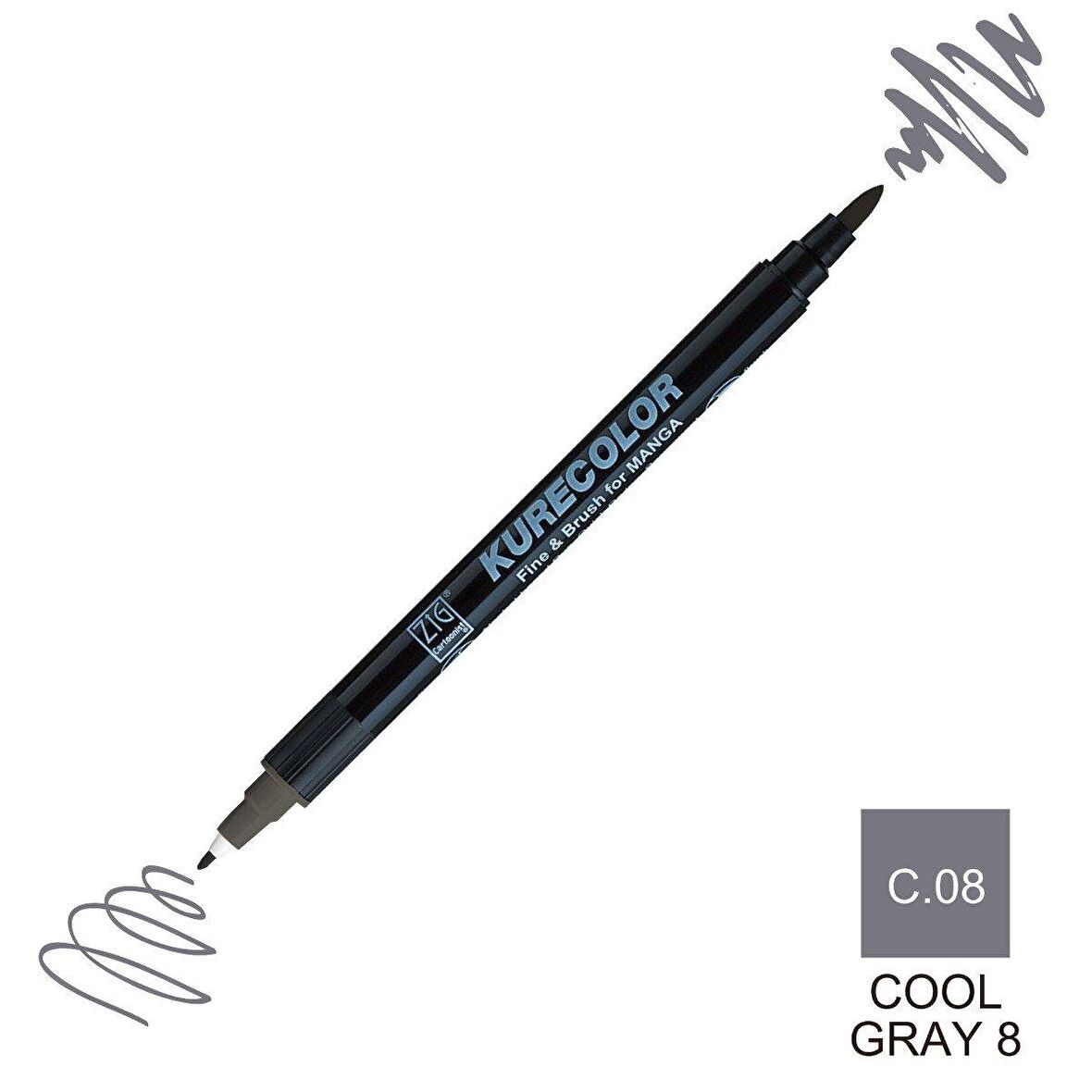 Zig Kurecolor Mangaka Fine&Brush Çift Taraflı Kalem CNKC-2200 No C.08 Cool Gray 8