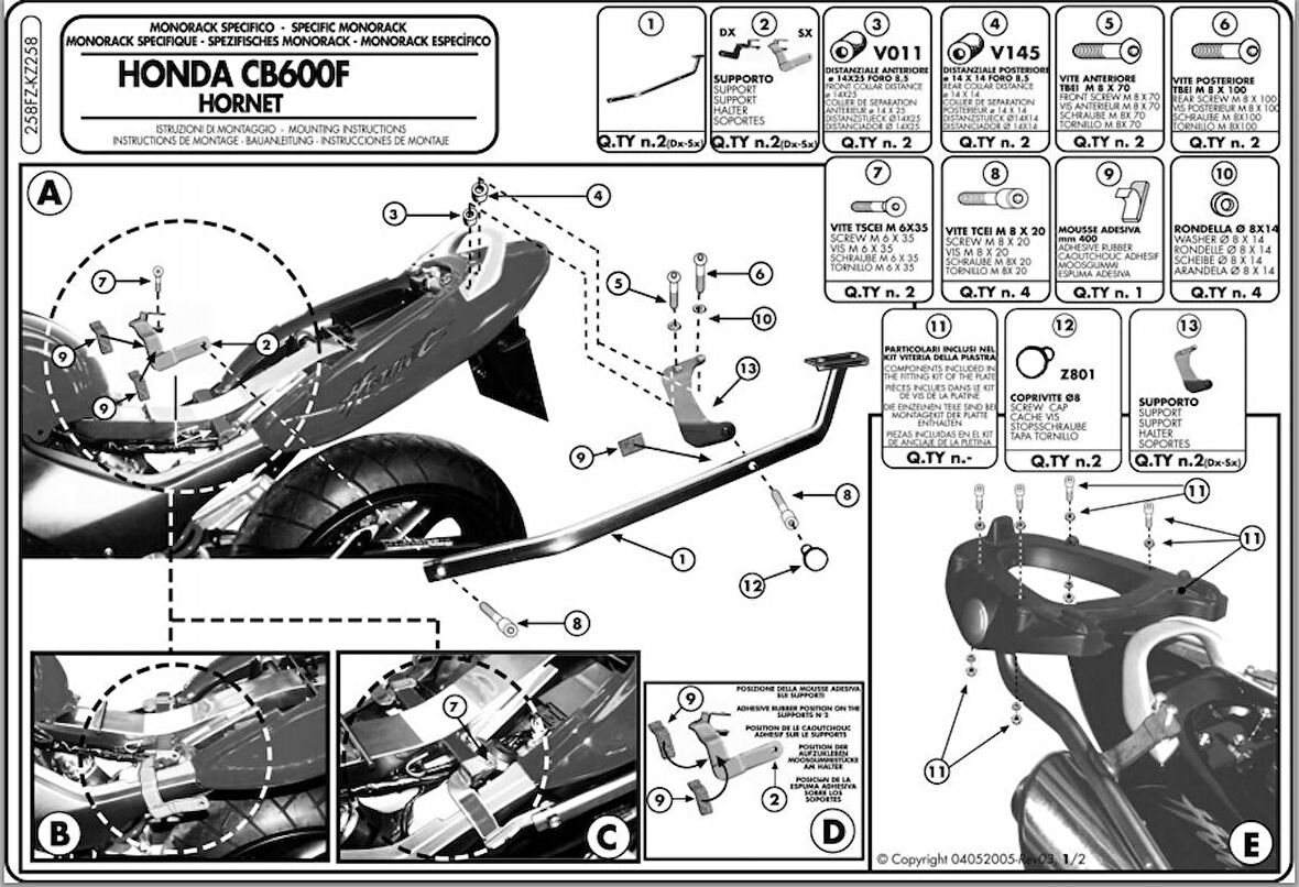 Kappa KZ258 Honda 600 HORNET (03-06) Arka Canta Tasıyıcı