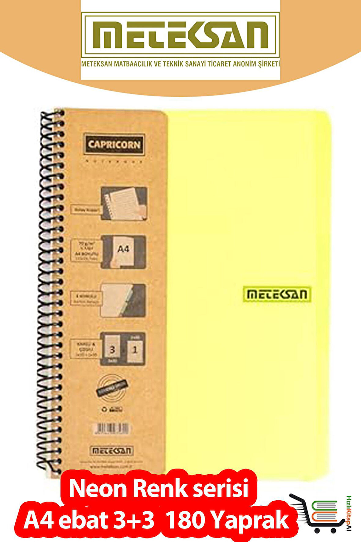 Capricorn Neon A4 3+3 180 Yaprak PP Kapak