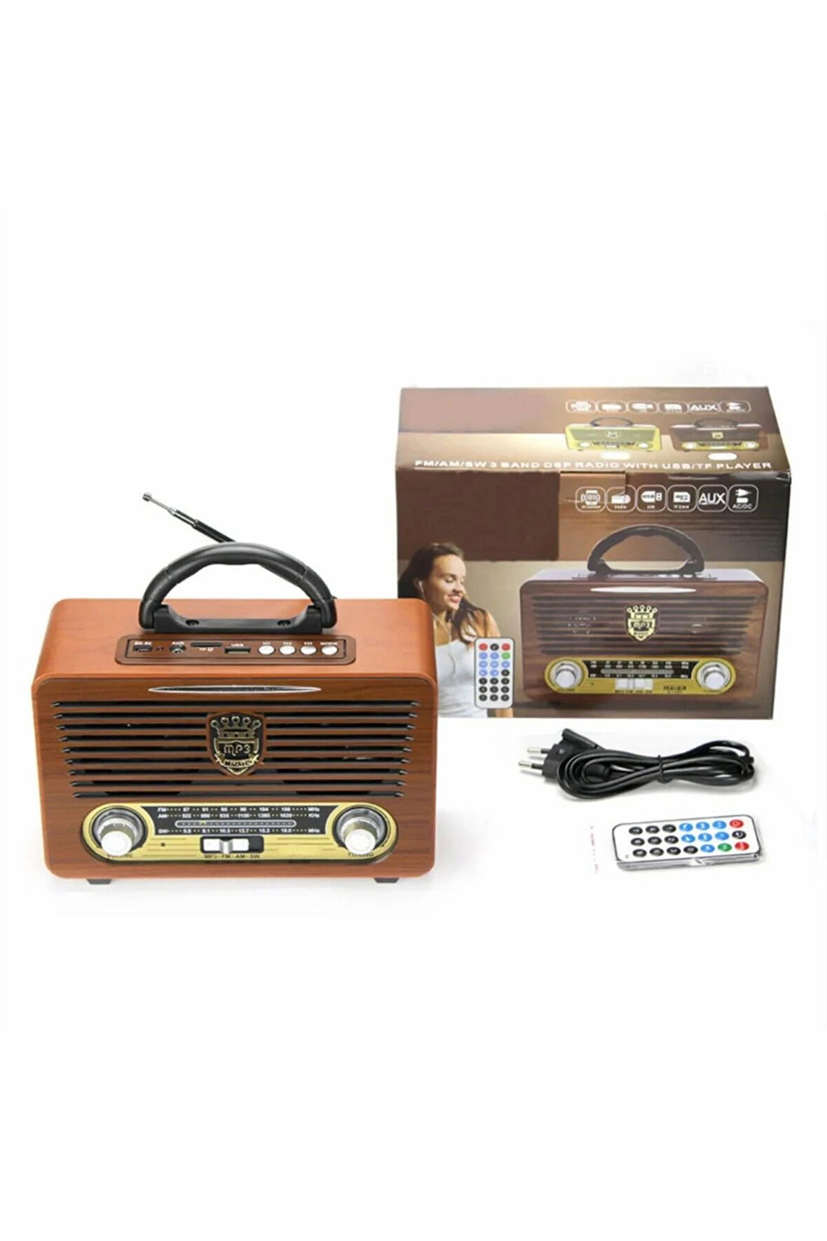 M-115BT Bluetooth Şarjlı Nostaljik Radyo Usb Sd Kart Girişli Kumandalı Radyo Mp3