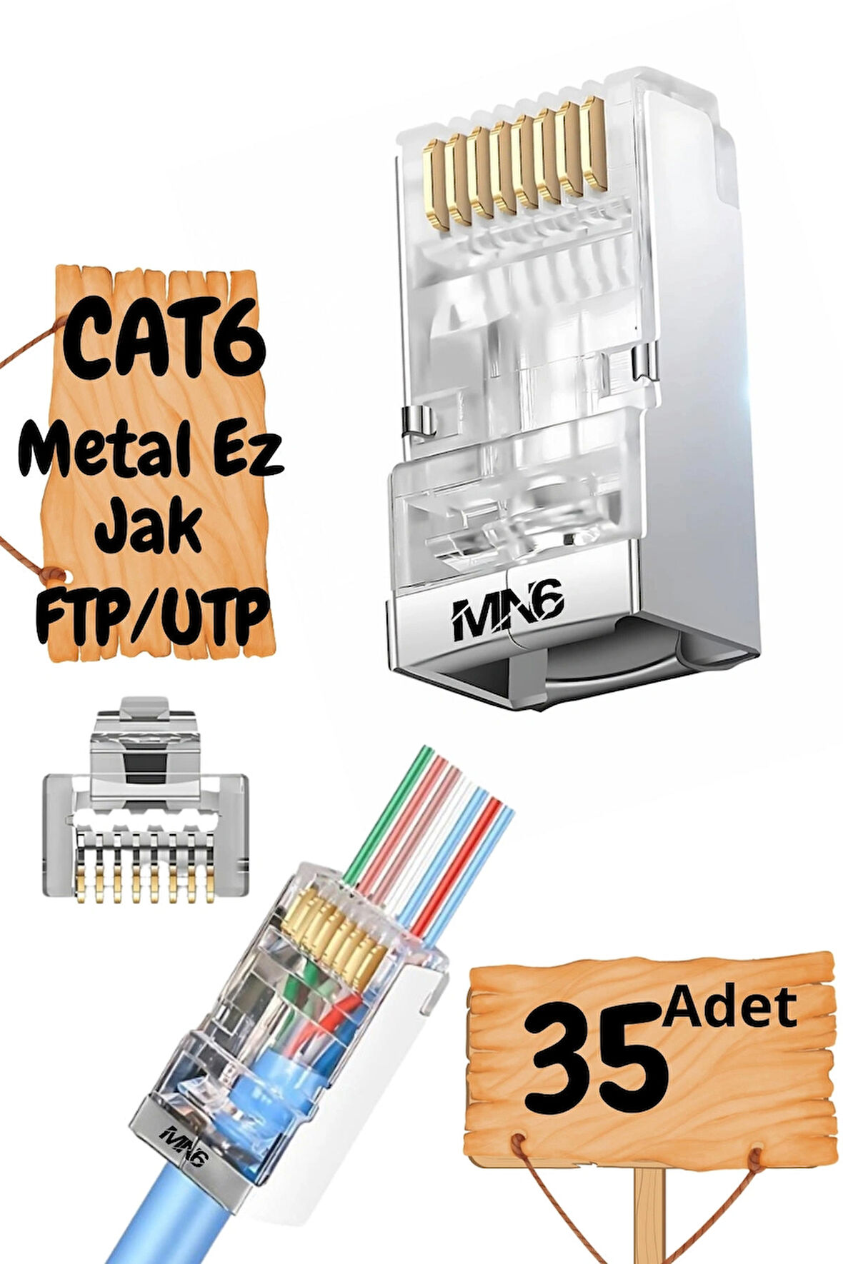 MN6 M117XF Cat6 jack/35 Adet-Metal EZ/Yeni Nesil rj45 cat6-8P/8C AÇIK UÇLU/Cat6 Konnektör