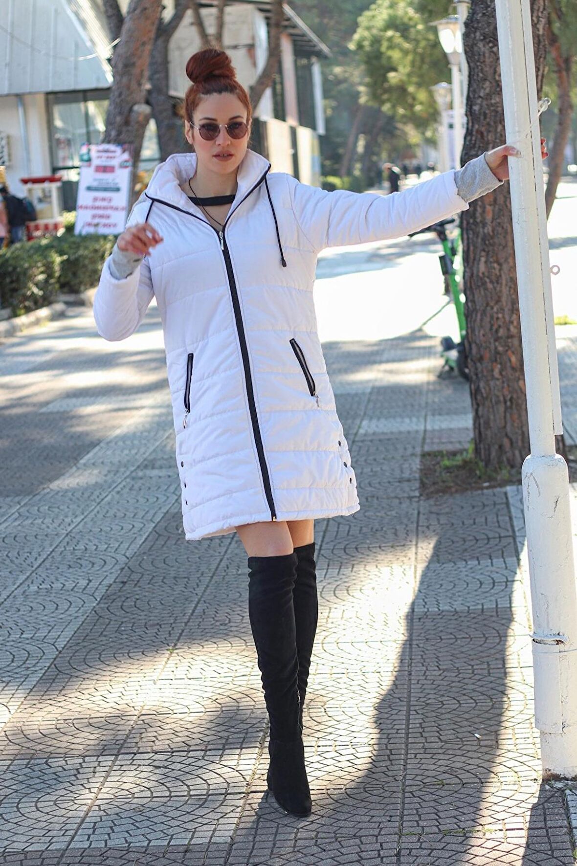 Barbora Kışlık Kapüşonlu Uzun Kadın Şişme Mont 805beyaz2