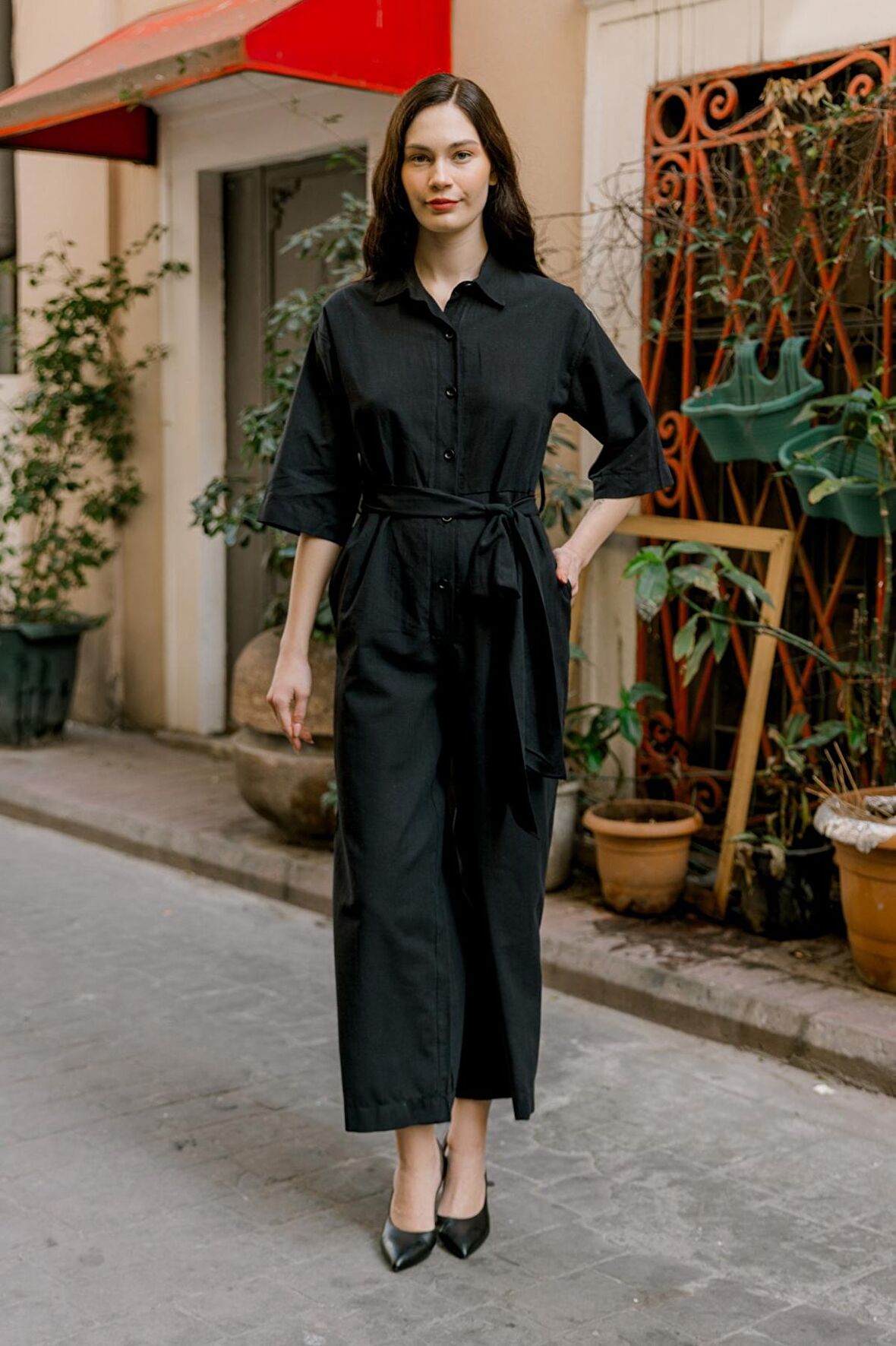 Barbora Keten Günlük Tulum Elbise Ln22siyahd1