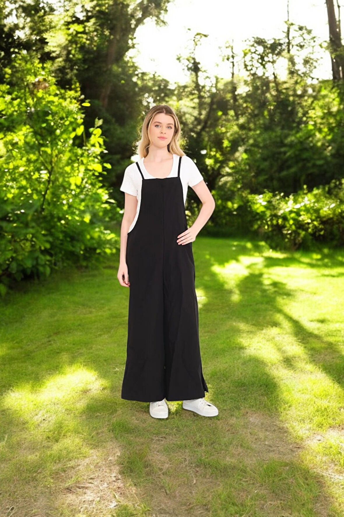 Yazlık Bol Kesim Askılı Keten Tulum