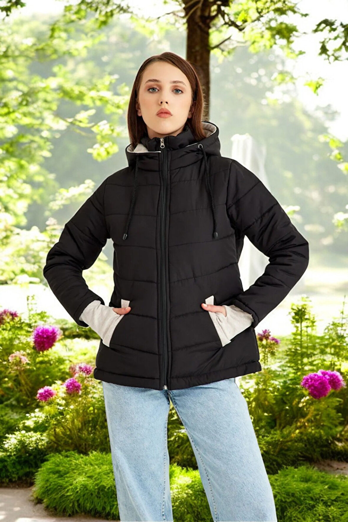 Kışlık Su Geçirmez Kısa Rahat Şişme Kadın Mont