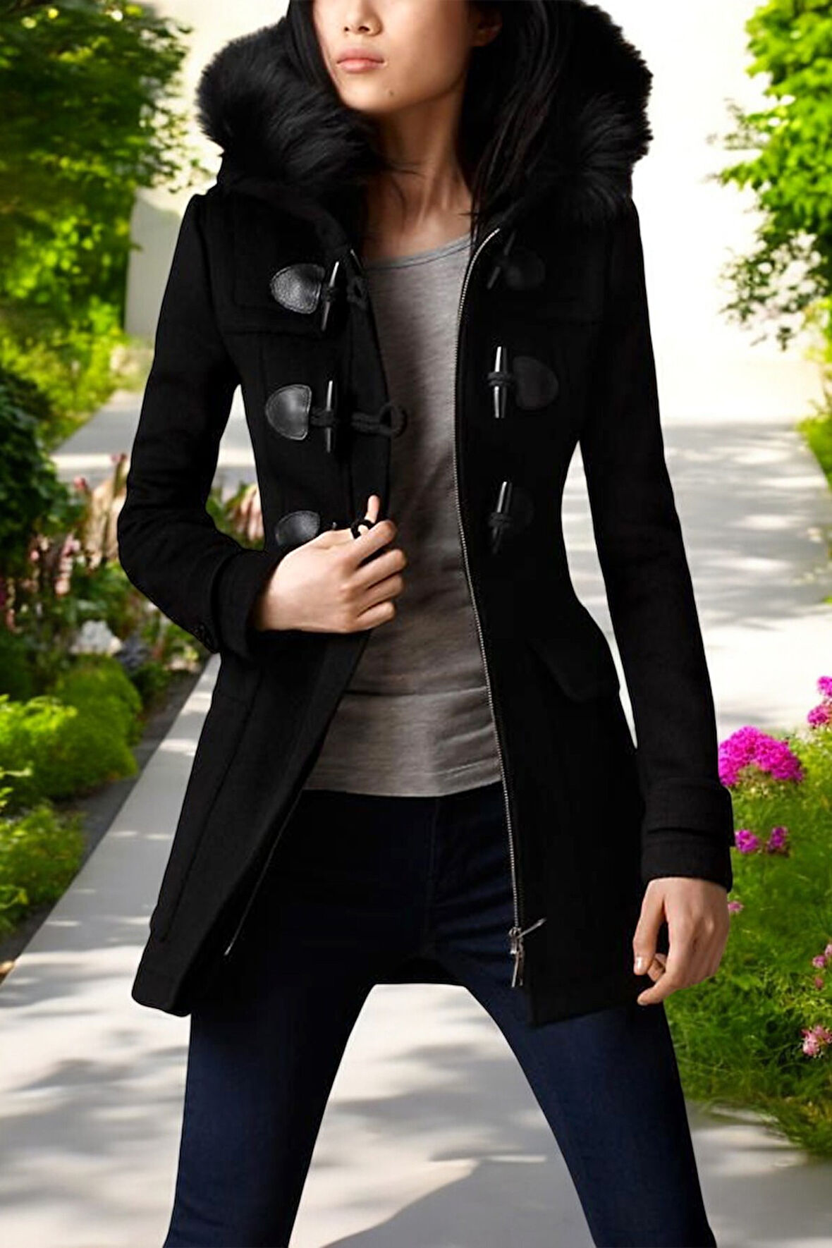 Kışlık Kaşmir Kadın Kürklü Kaşe Kaban