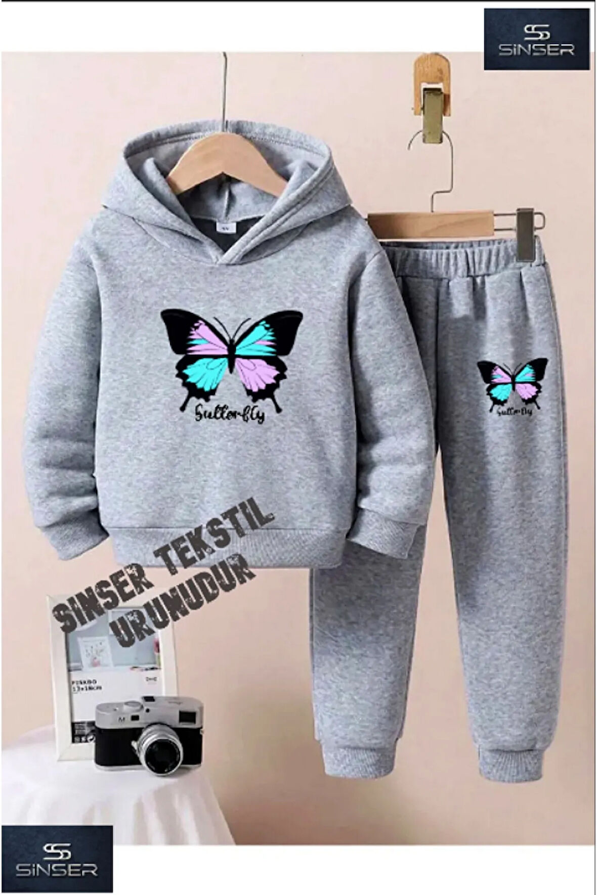 Kapşonlu Çocuk UNISEX KELEBEK Baskılı Eşofman Takımı