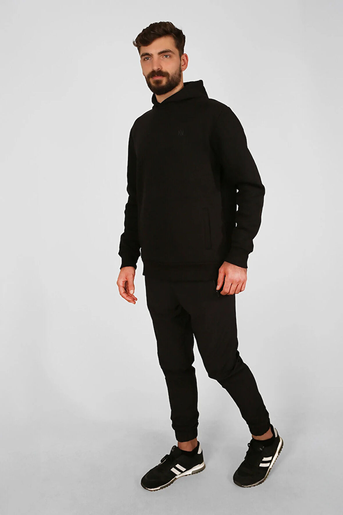 |Kapüşonlu Sweatshirt| Fleto Cep Detaylı Reflektör Baskılı Şardonlu