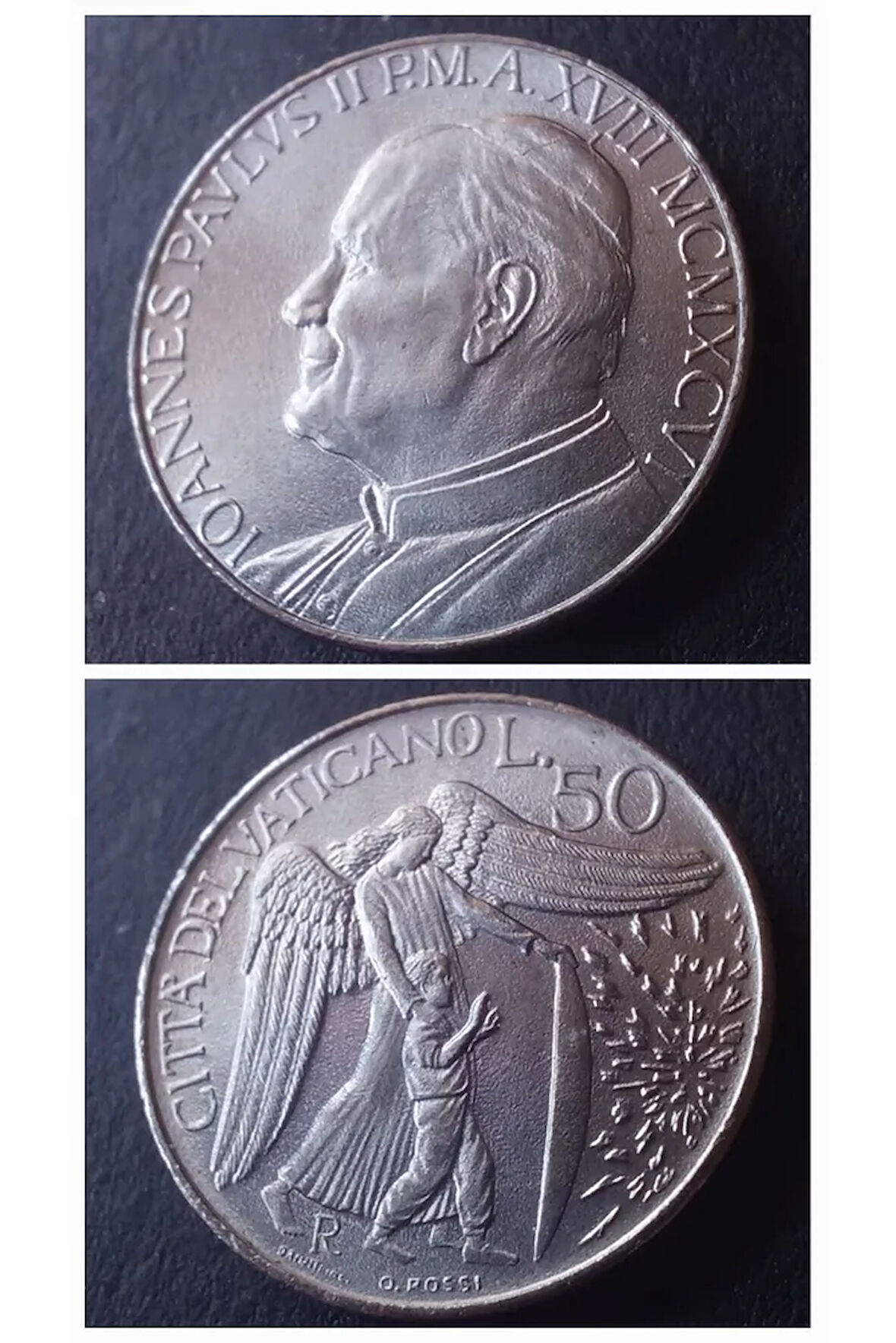 1996 Vatikan 50 lire ( Papa John Paul II ) çil Eski yabancı madeni para