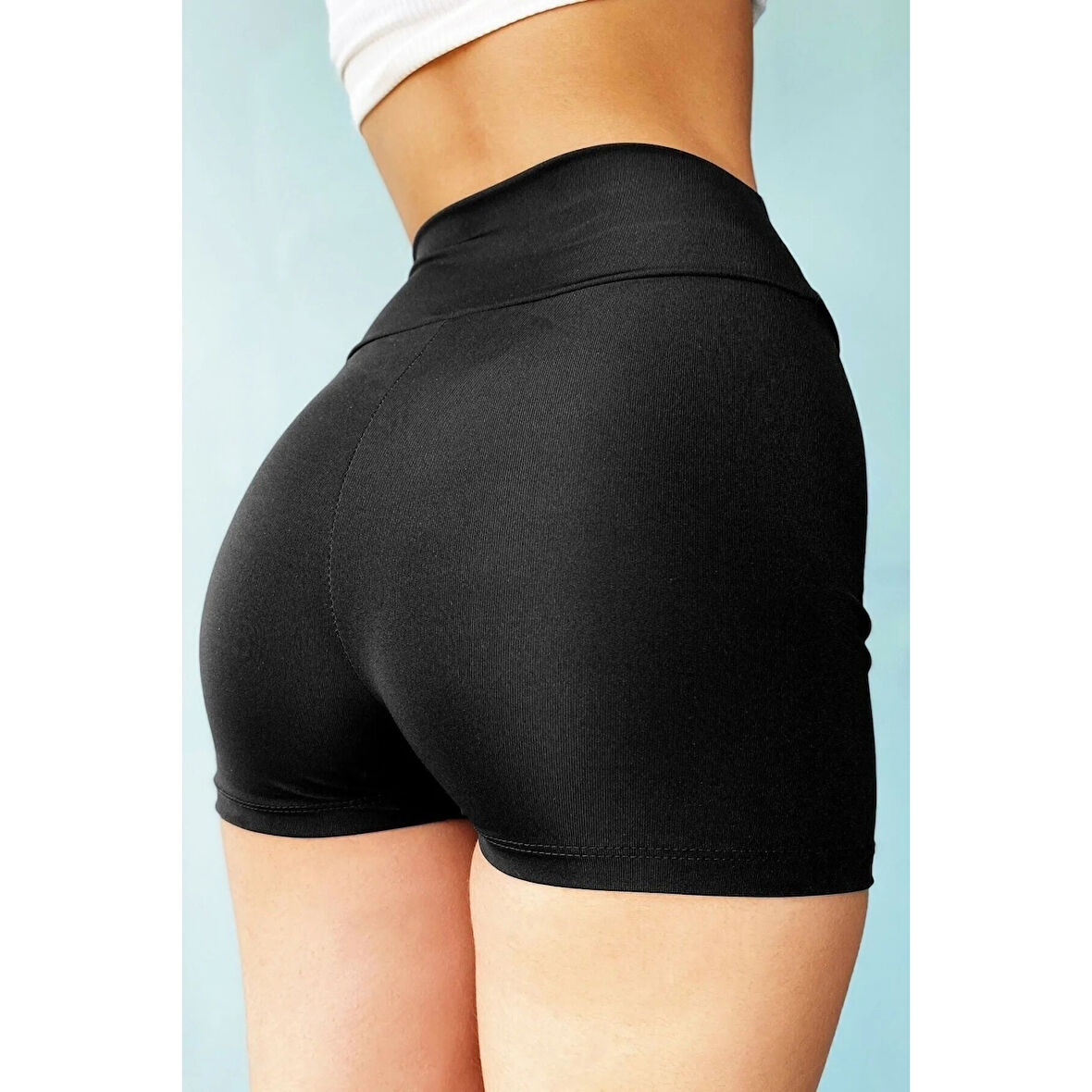 Kadın Siyah Yüksek Bel Mini Deniz Şortu