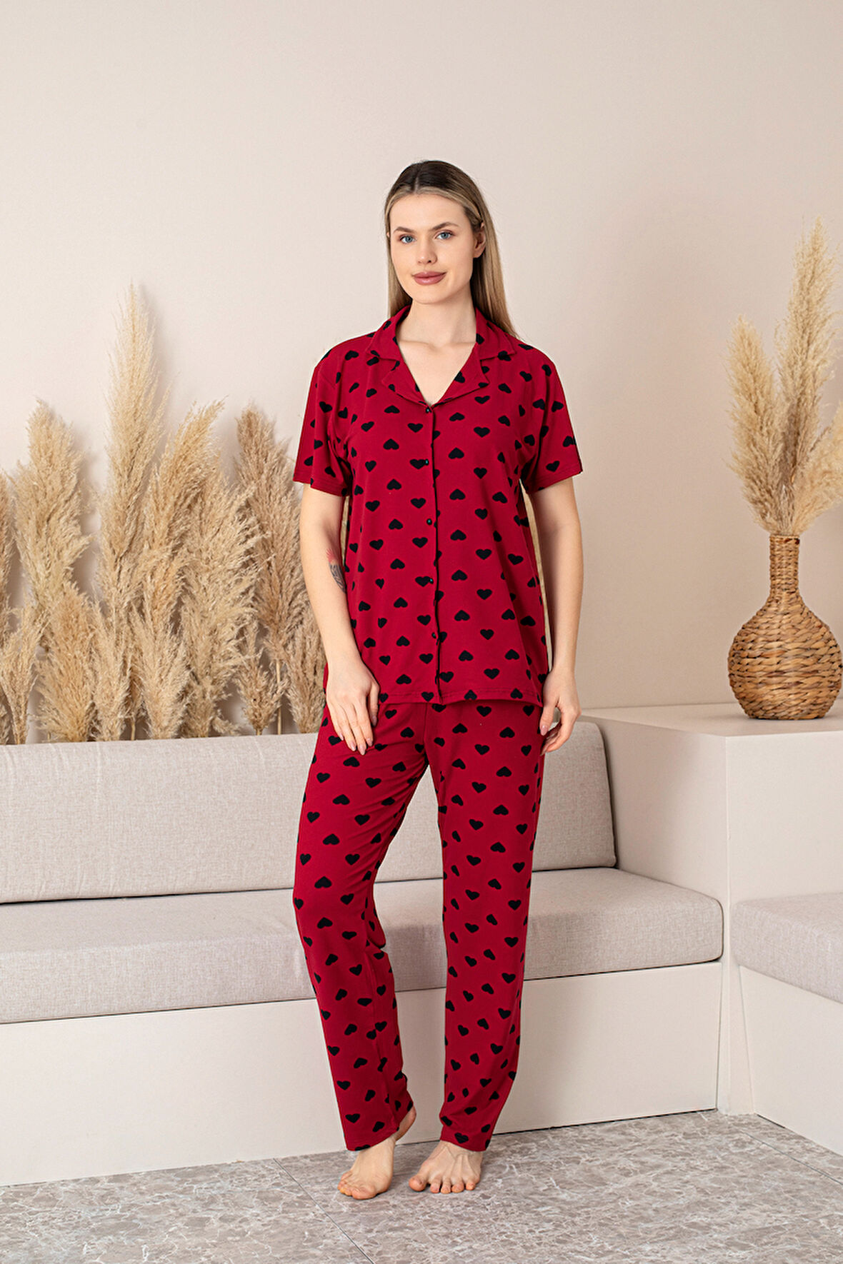 Nisanca Kısa Kollu Milan Gömlek Pijama Takımı- Genç Anne Serisi