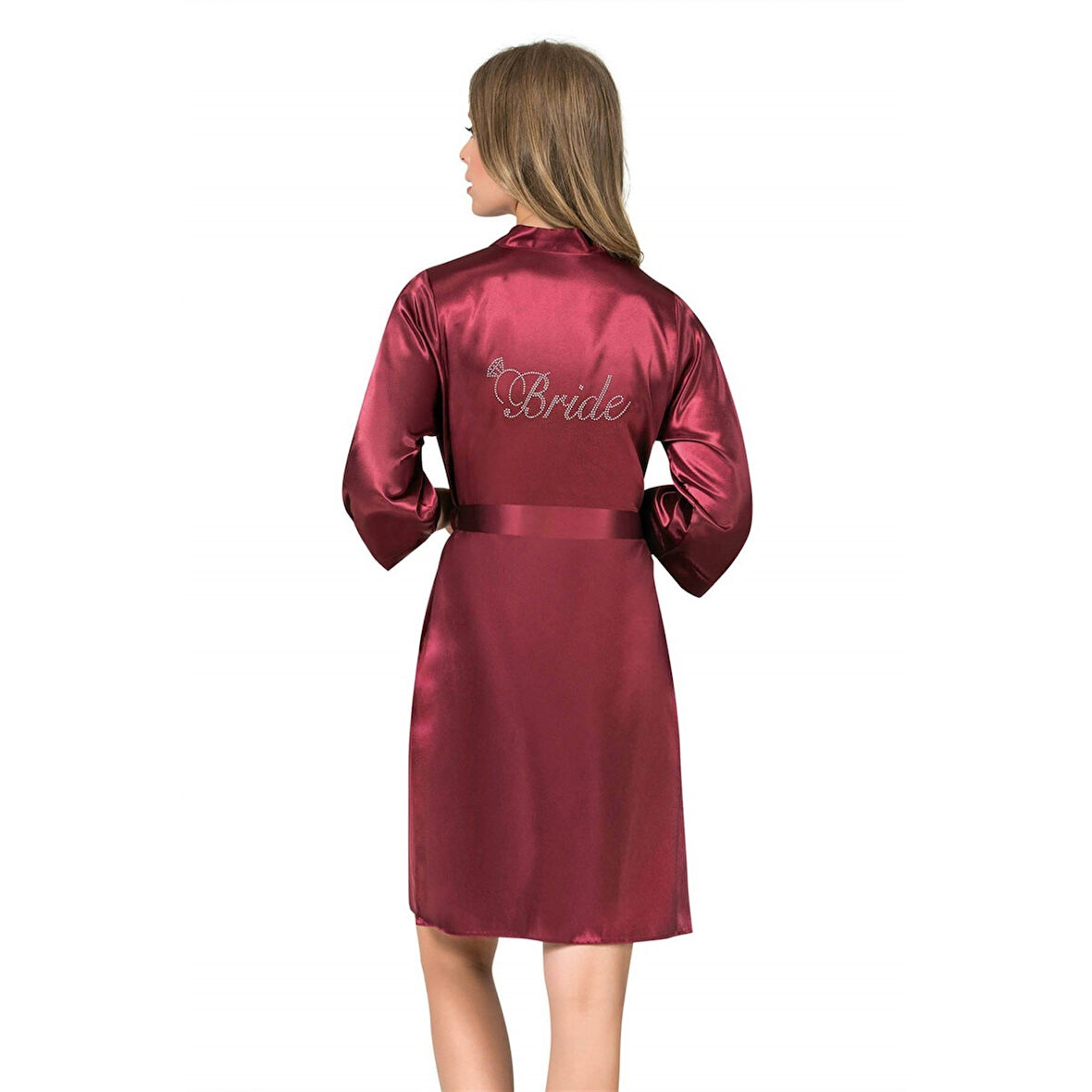 MARSiLYAN- Bordo Kısa Saten Bride Sabahlık